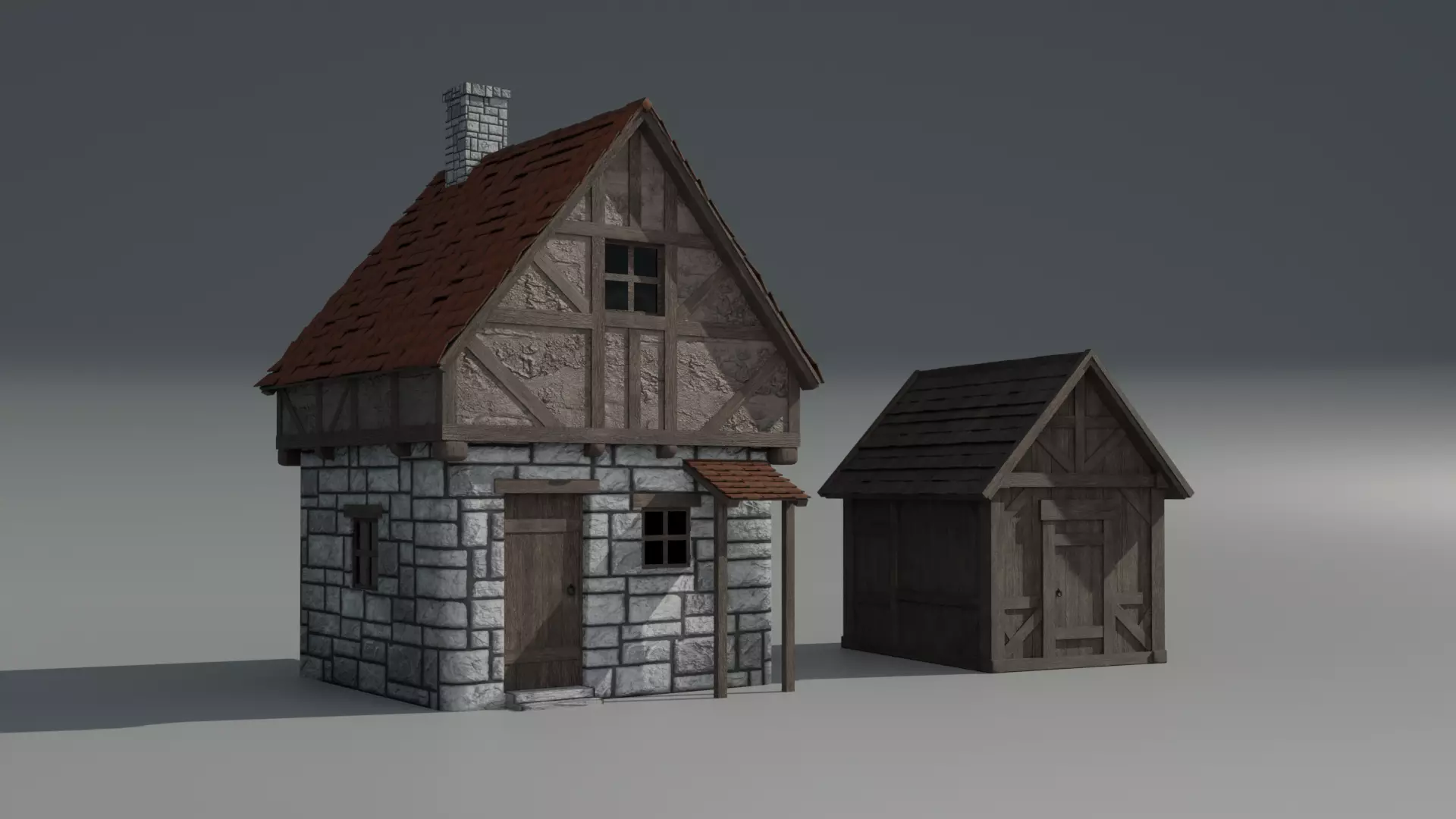 Medieval House and Wood Cabin Pack Free low-poly 3D model