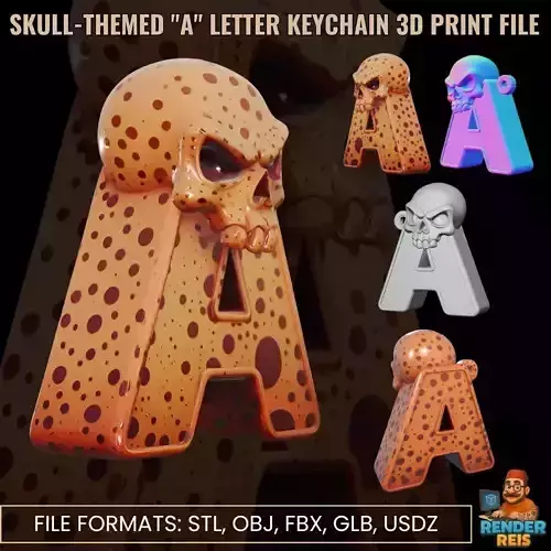 Skull Themed A Letter Keychain 3D Print File