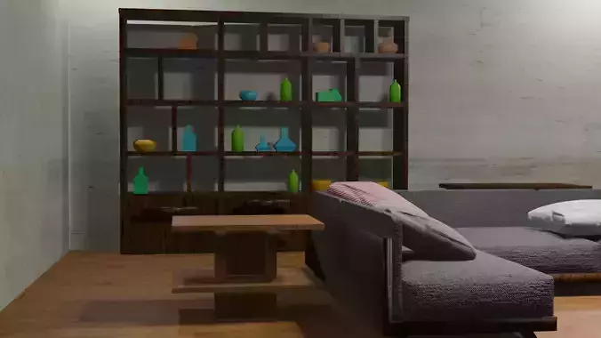 LOW-POLY Living Room set with PBR and Simple Color Props