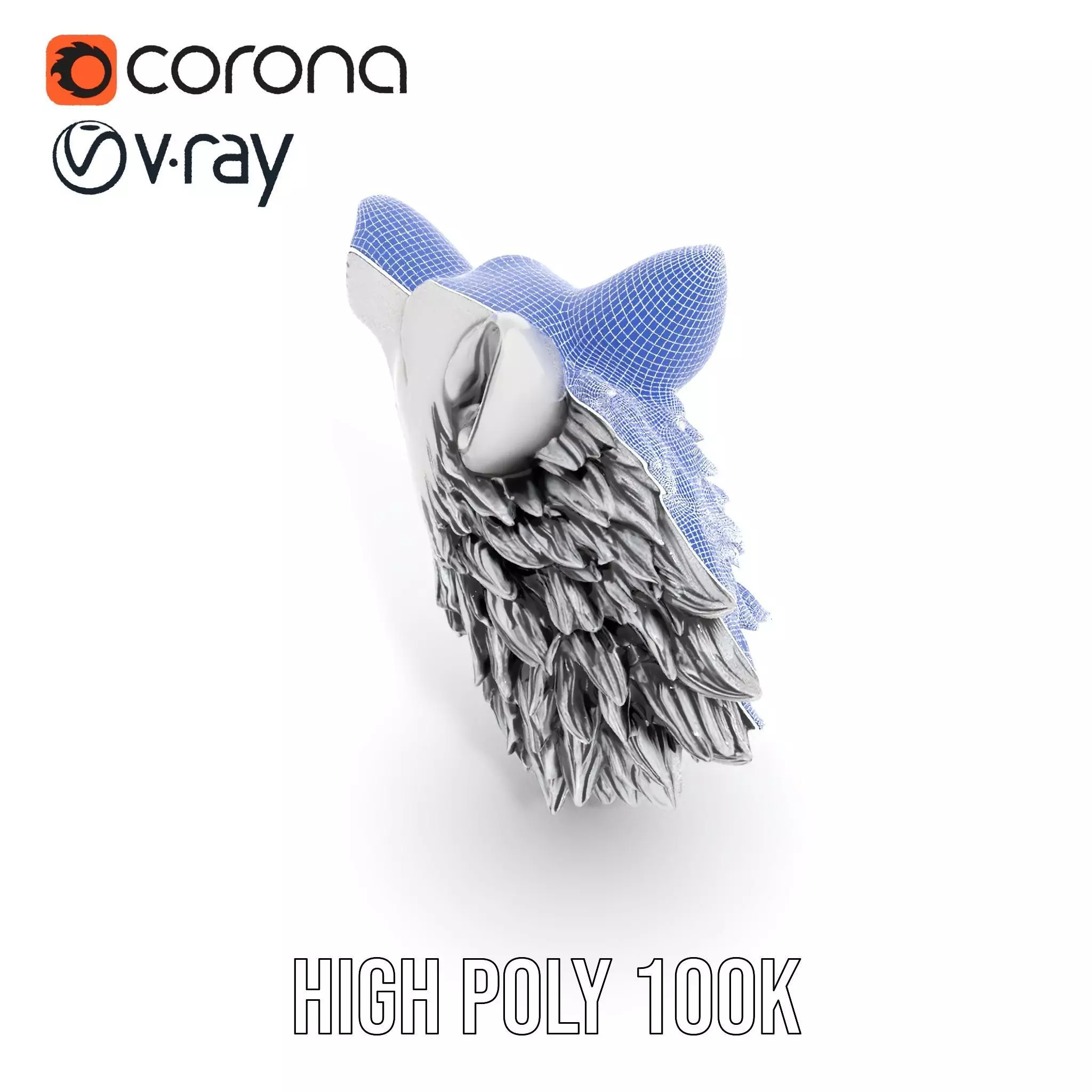Fierce Silver Wolf Head model pack Low-poly 3D model_32