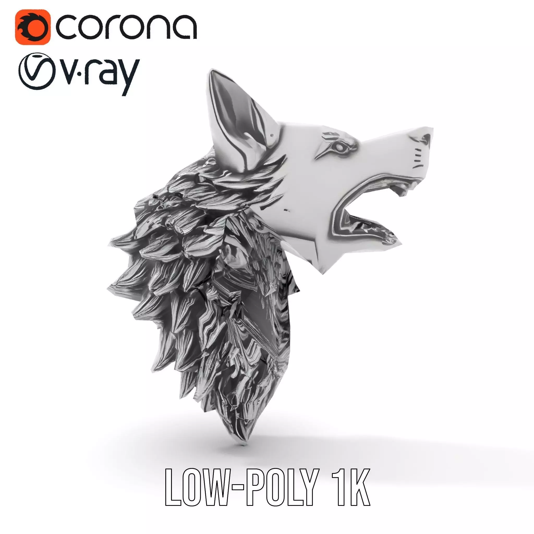 Fierce Silver Wolf Head model pack Low-poly 3D model_8
