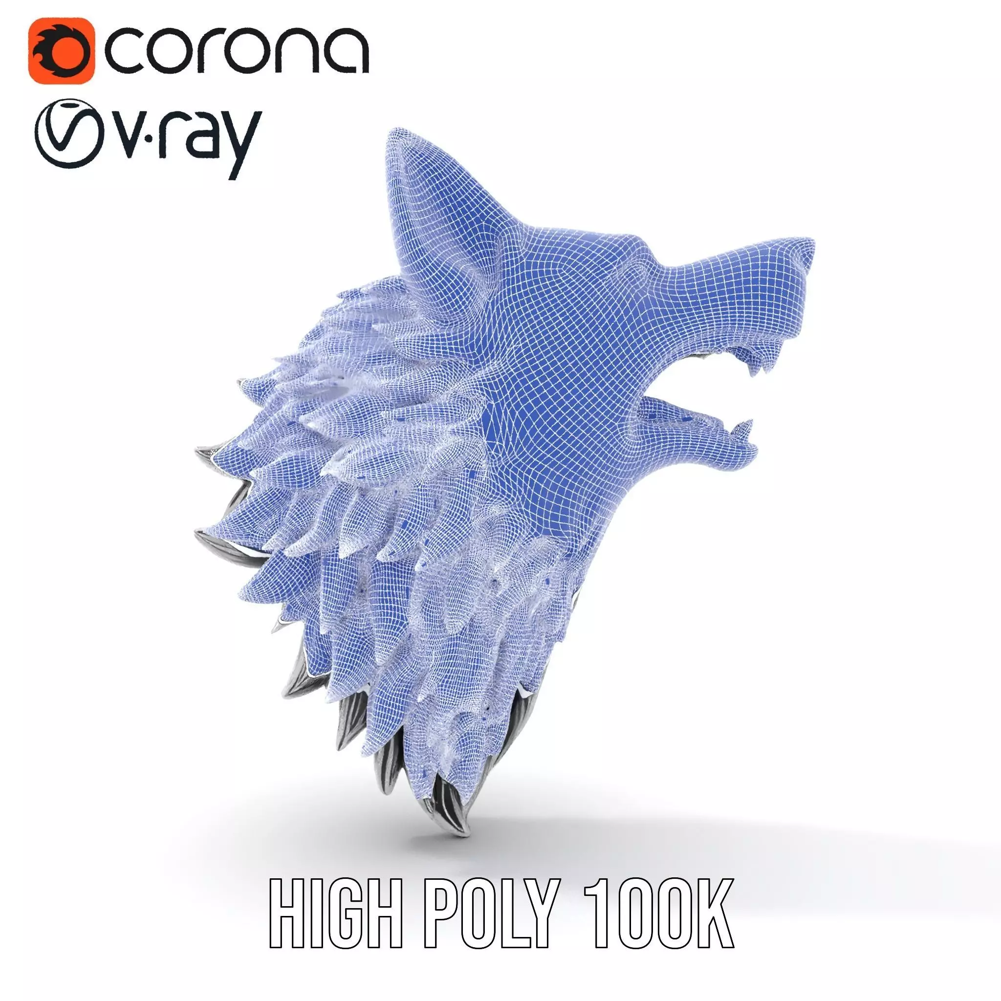 Fierce Silver Wolf Head model pack Low-poly 3D model_34