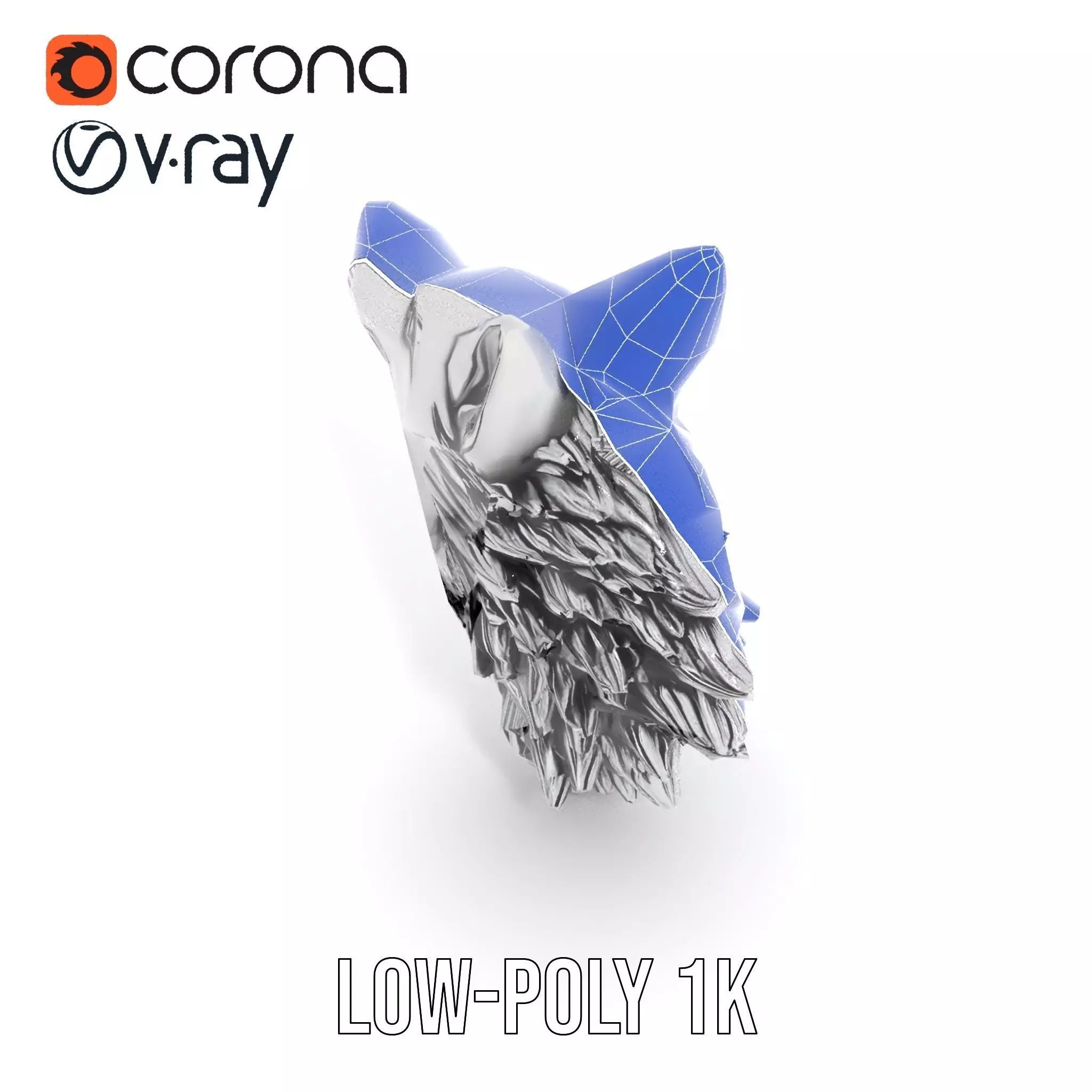 Fierce Silver Wolf Head model pack Low-poly 3D model_25