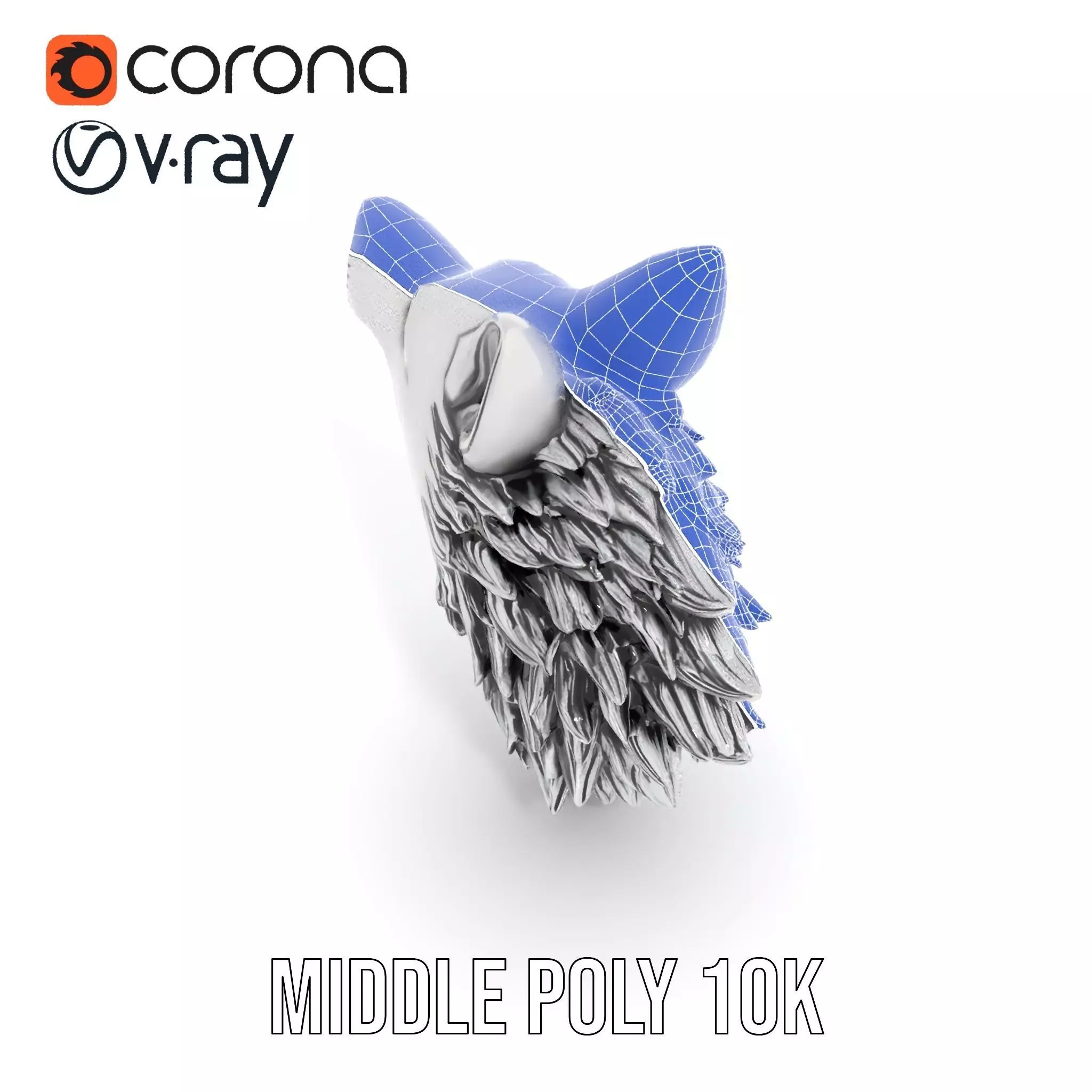 Fierce Silver Wolf Head model pack Low-poly 3D model_12