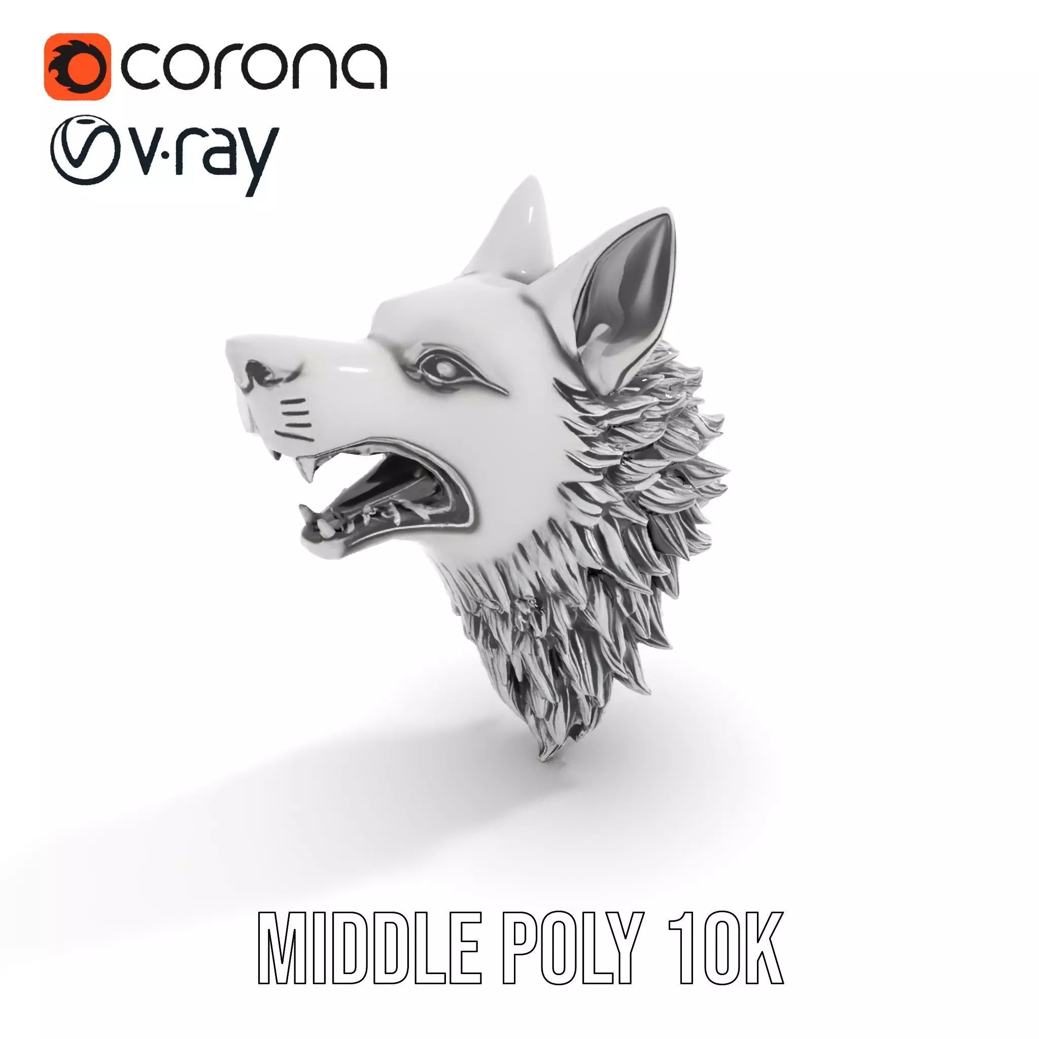 Fierce Silver Wolf Head model pack Low-poly 3D model_6