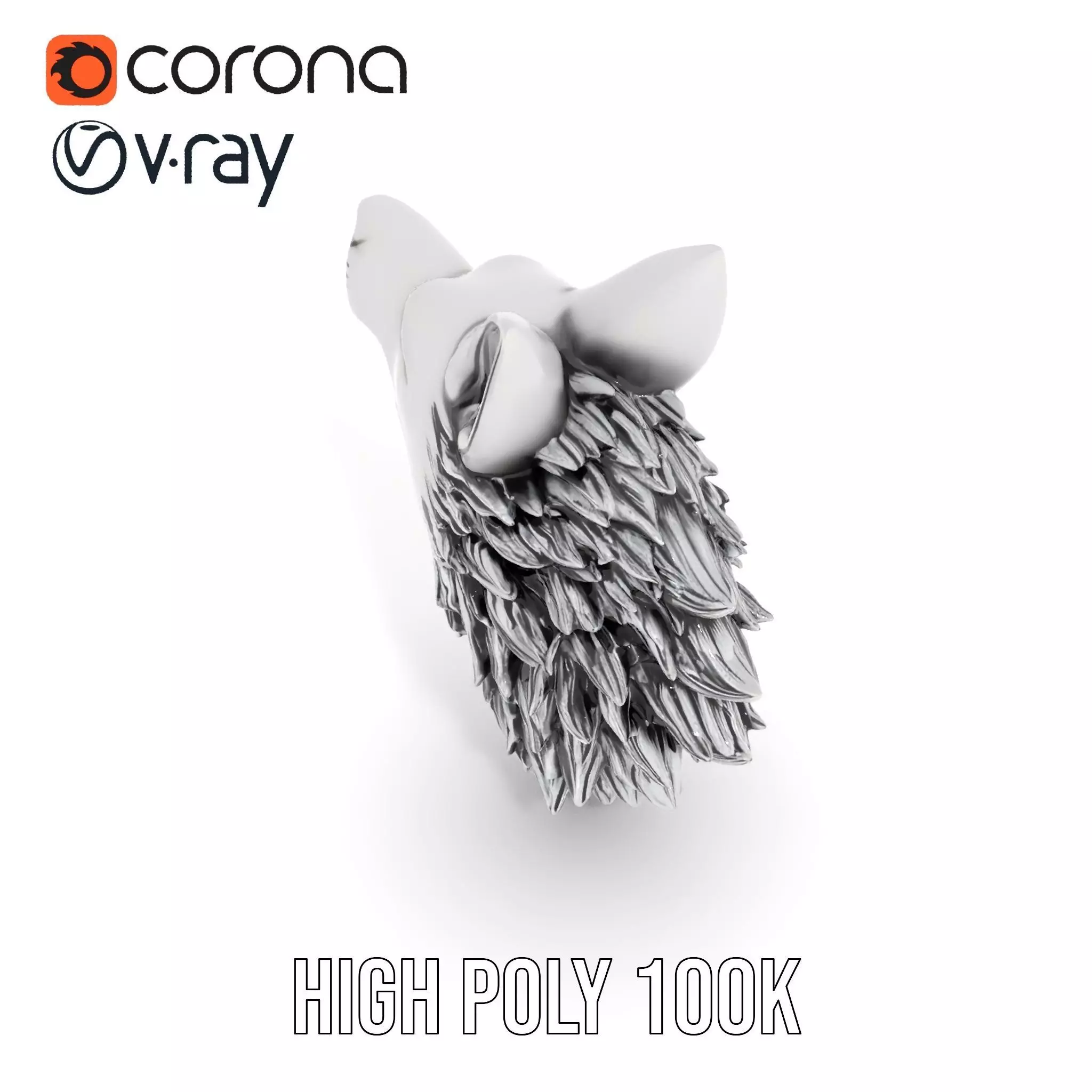 Fierce Silver Wolf Head model pack Low-poly 3D model_20
