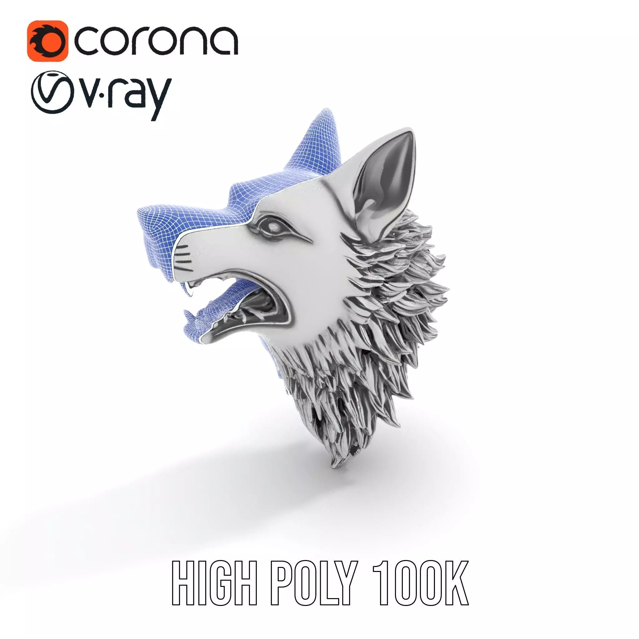 Fierce Silver Wolf Head model pack Low-poly 3D model_26