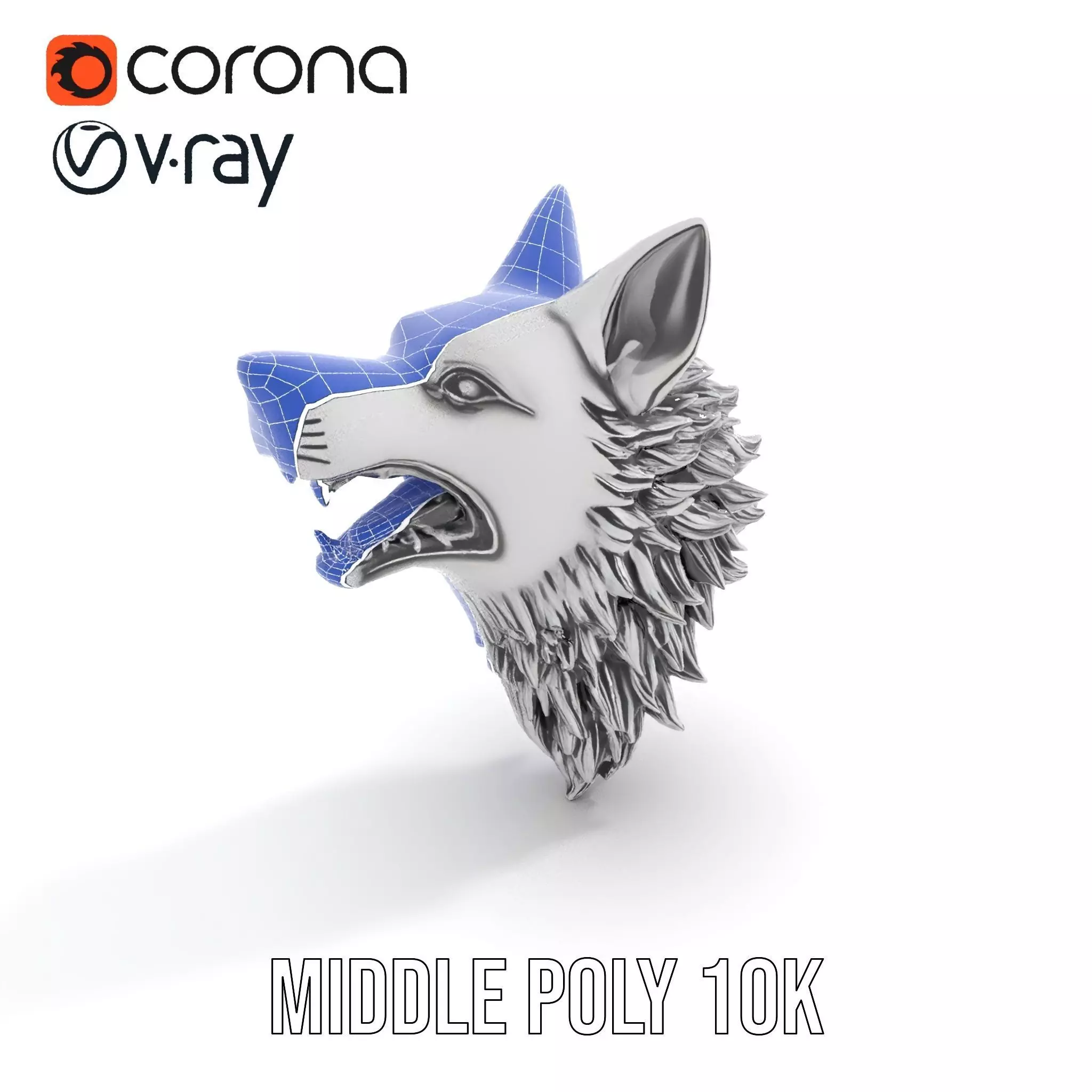 Fierce Silver Wolf Head model pack Low-poly 3D model_24