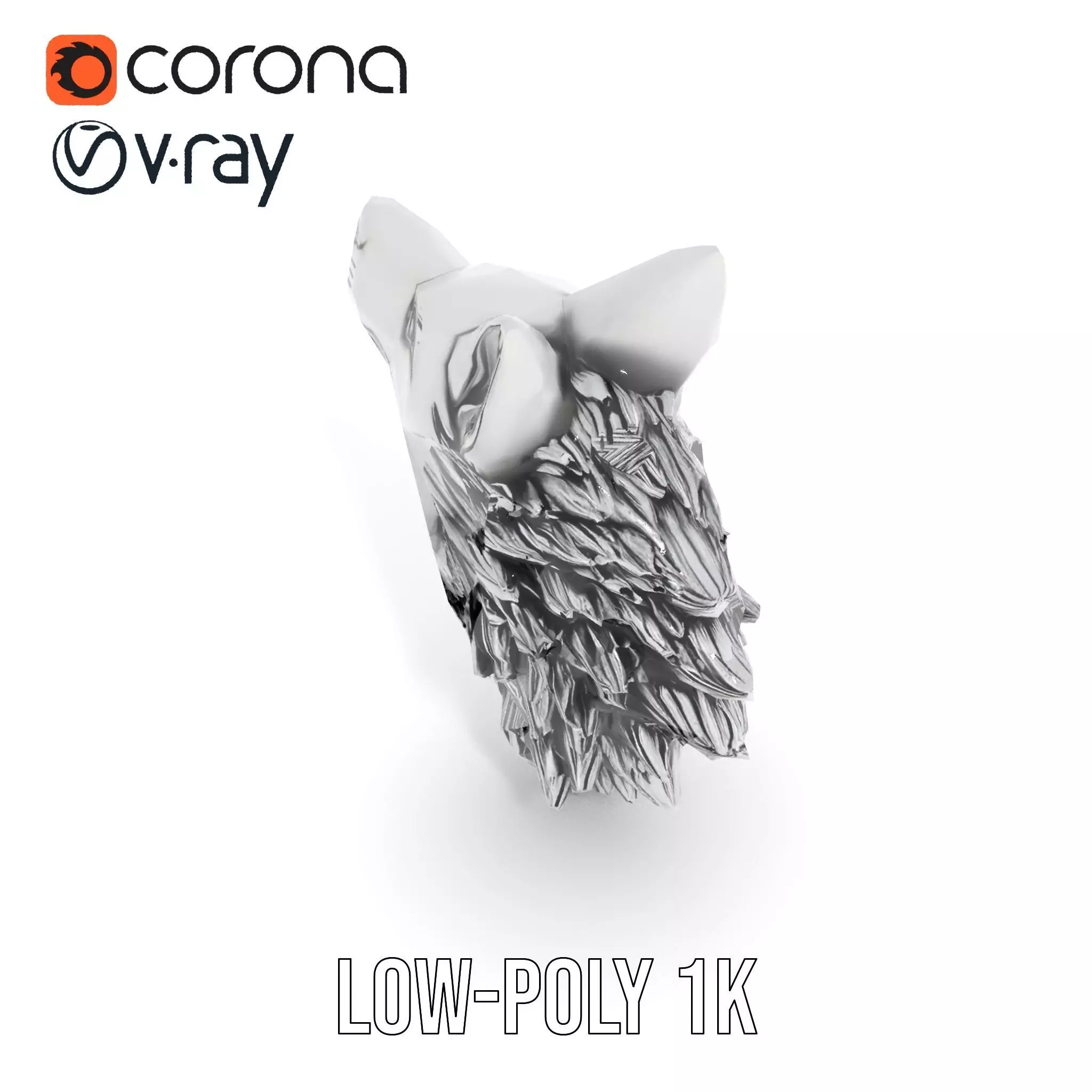Fierce Silver Wolf Head model pack Low-poly 3D model_13