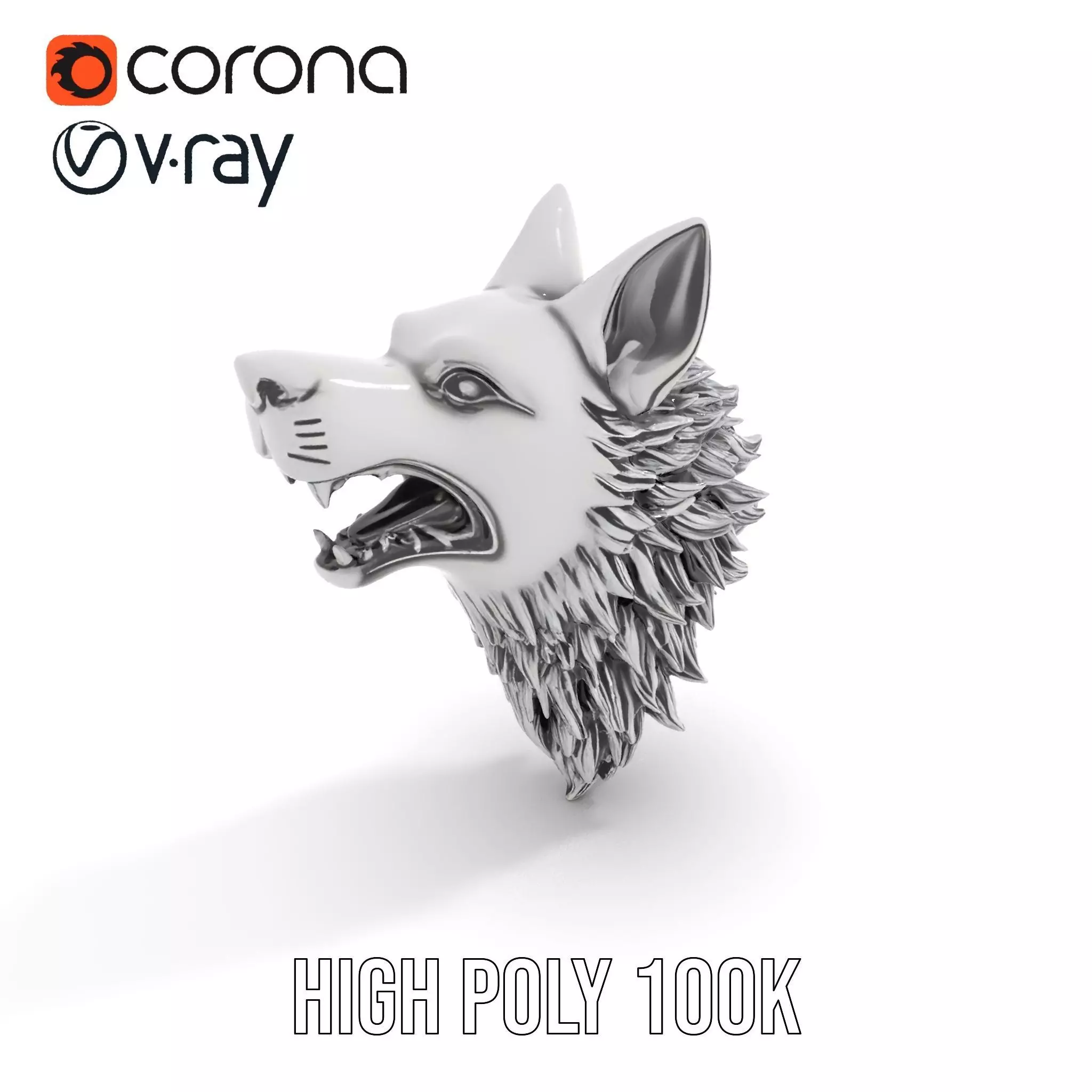 Fierce Silver Wolf Head model pack Low-poly 3D model_14