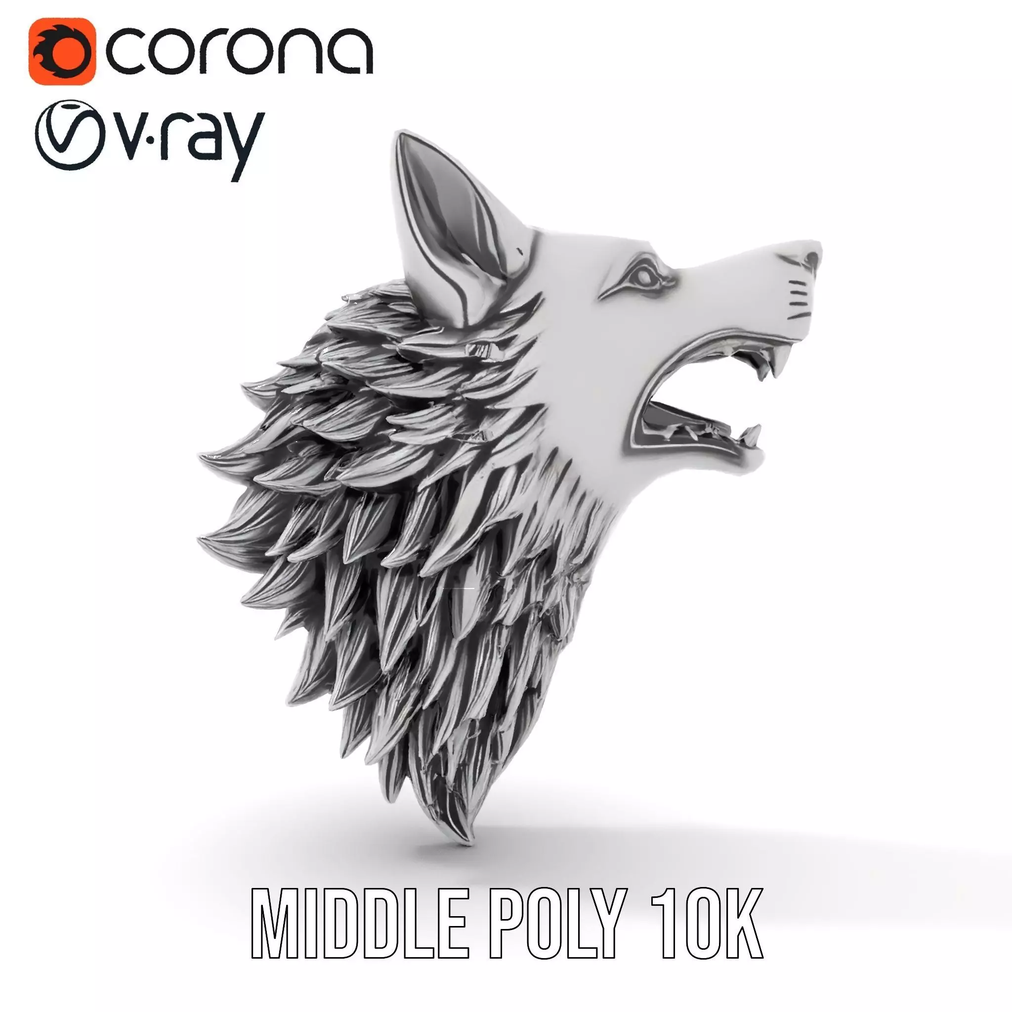 Fierce Silver Wolf Head model pack Low-poly 3D model_5