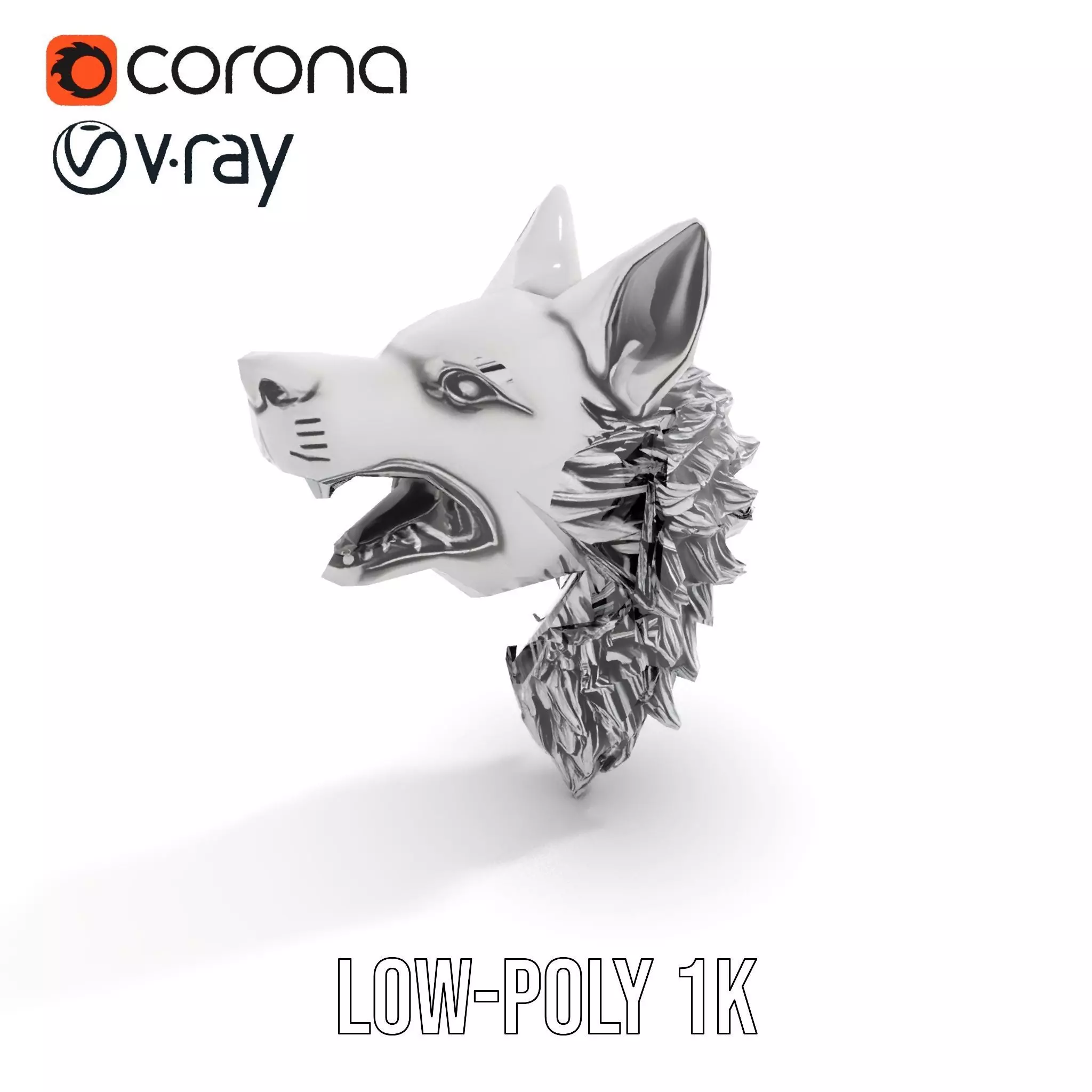 Fierce Silver Wolf Head model pack Low-poly 3D model_22