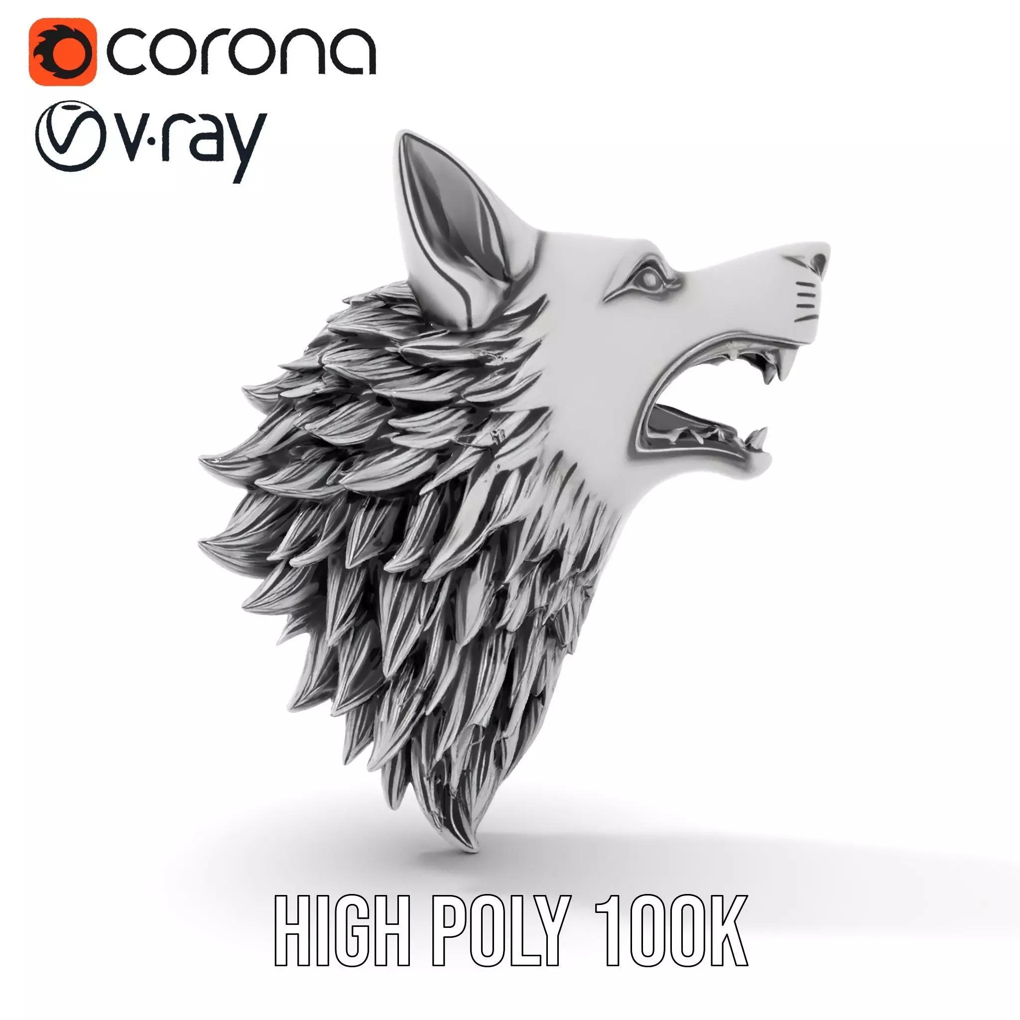 Fierce Silver Wolf Head model pack Low-poly 3D model_31
