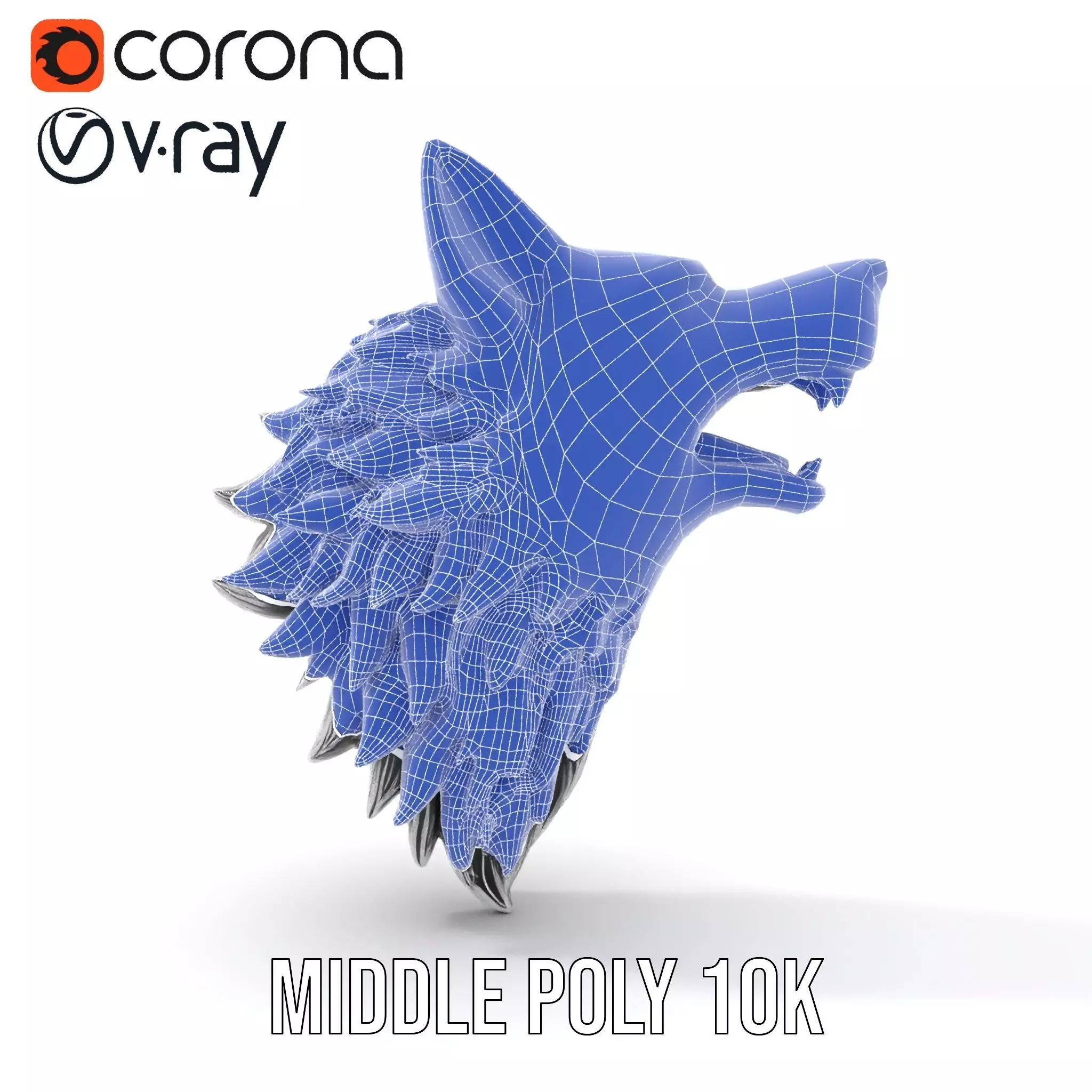 Fierce Silver Wolf Head model pack Low-poly 3D model_29