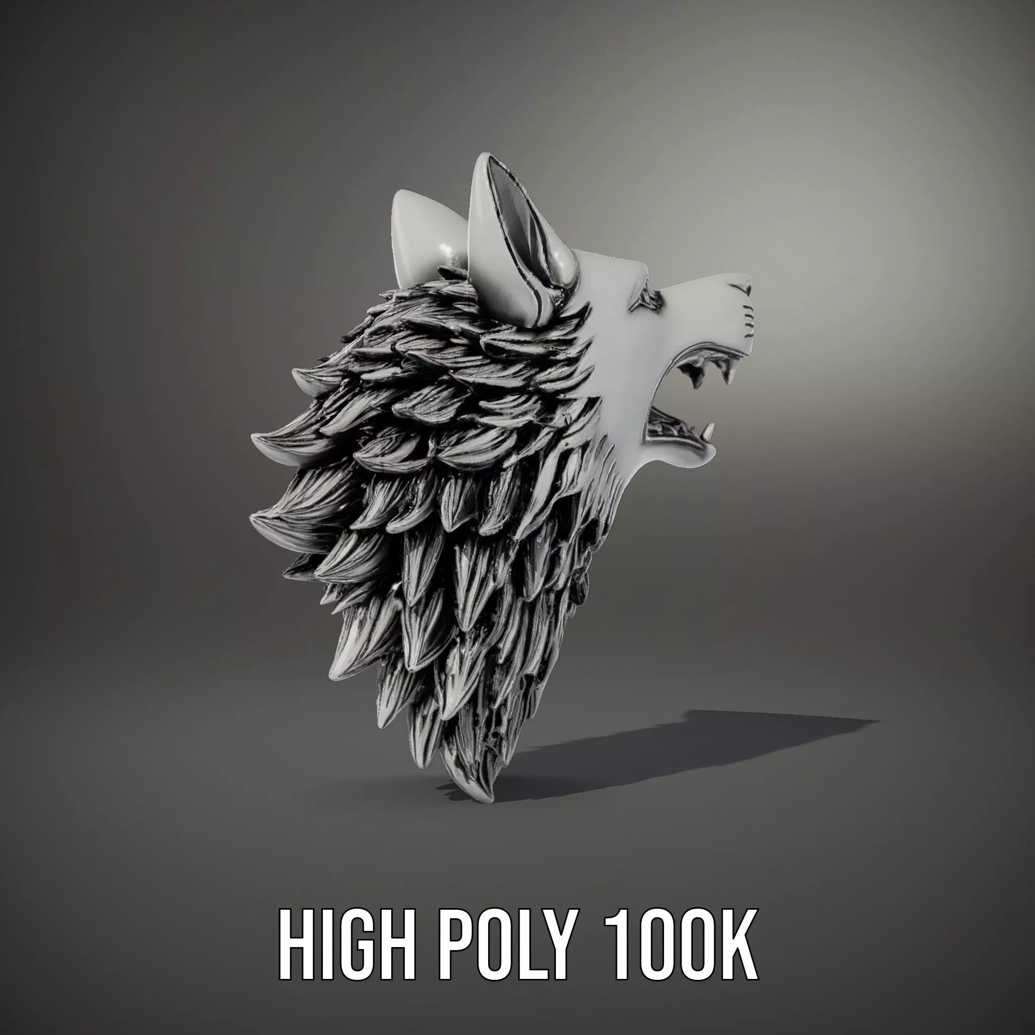 Fierce Silver Wolf Head model pack Low-poly 3D model_17