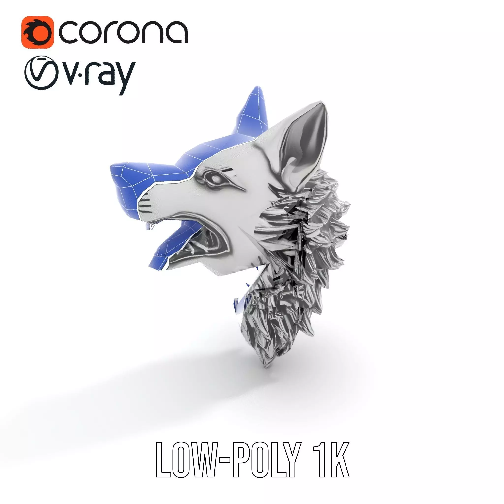 Fierce Silver Wolf Head model pack Low-poly 3D model_30