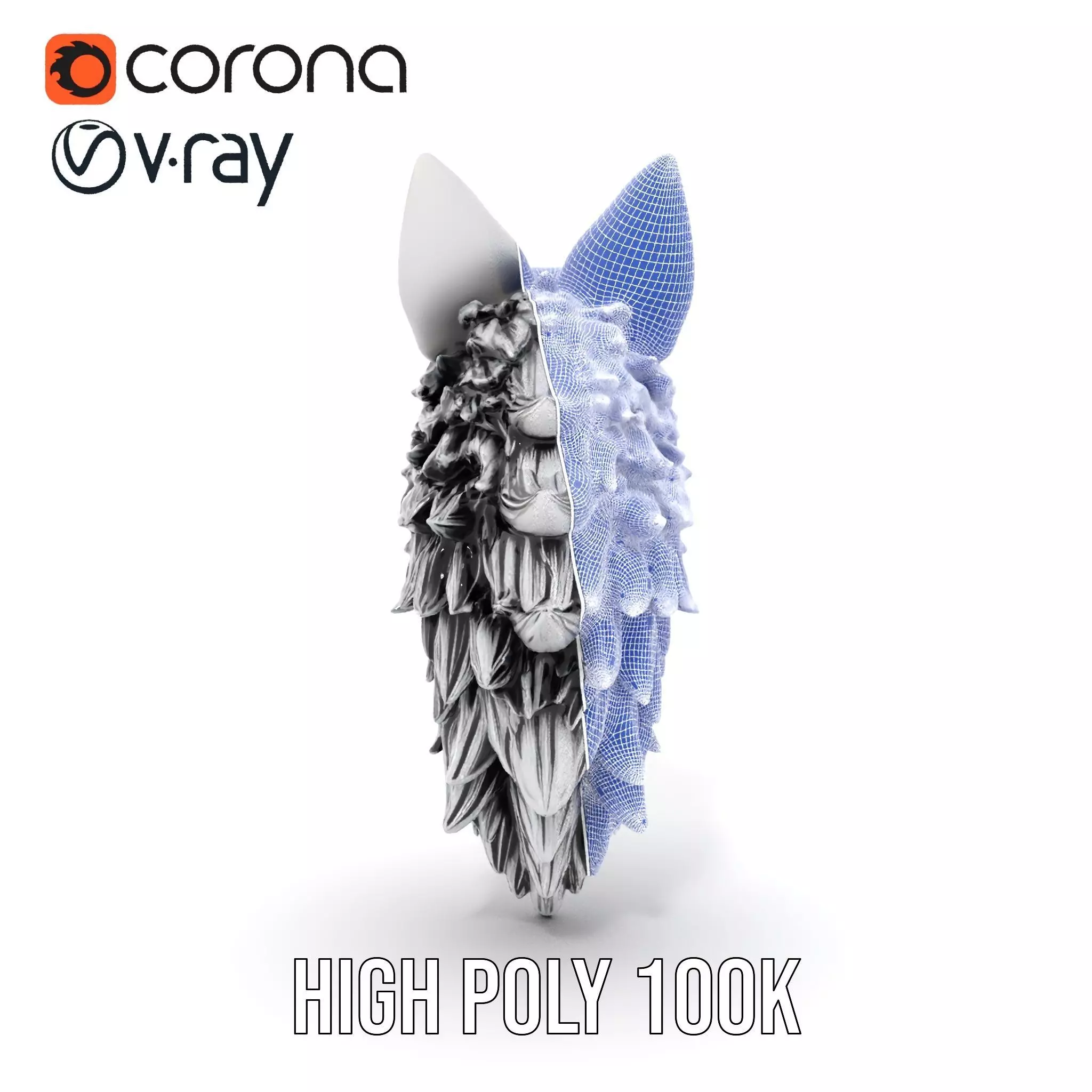 Fierce Silver Wolf Head model pack Low-poly 3D model_33