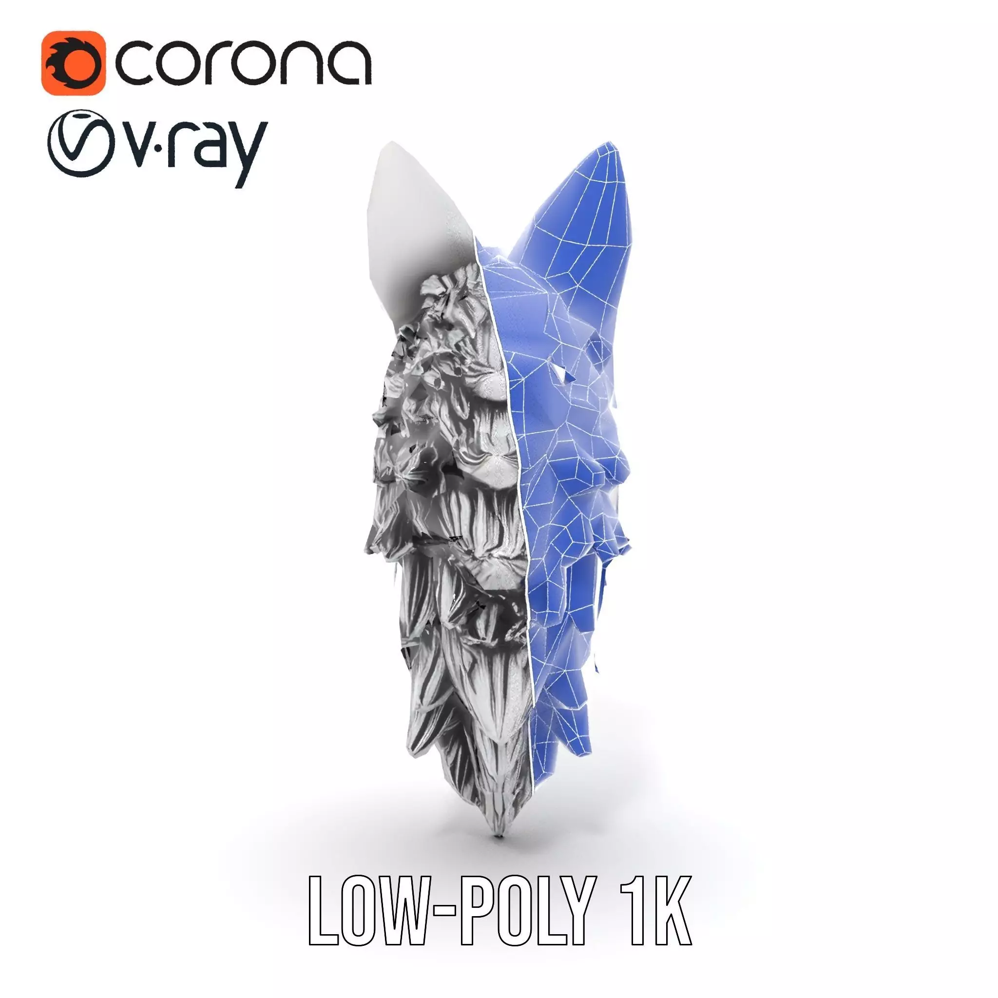 Fierce Silver Wolf Head model pack Low-poly 3D model_11