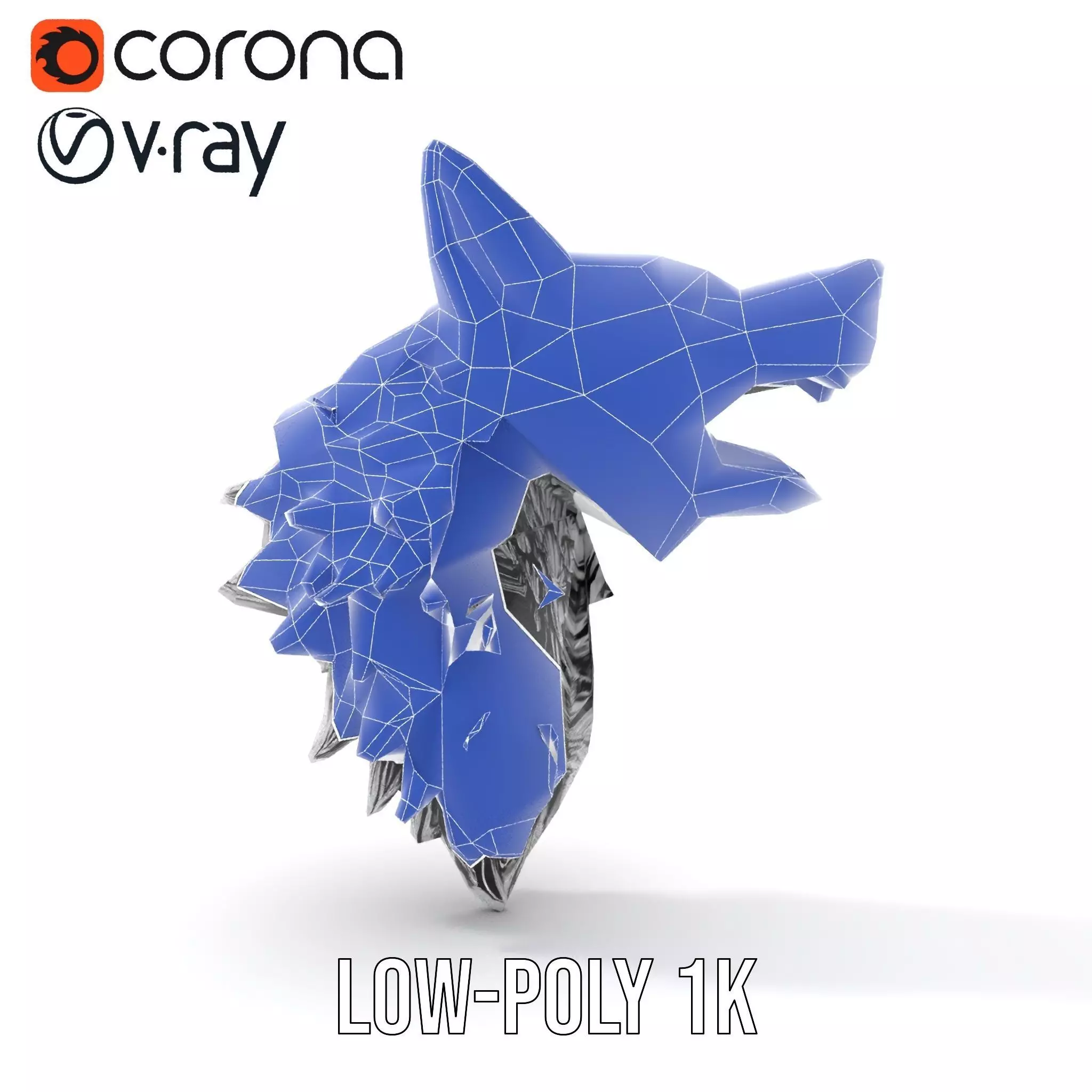 Fierce Silver Wolf Head model pack Low-poly 3D model_16