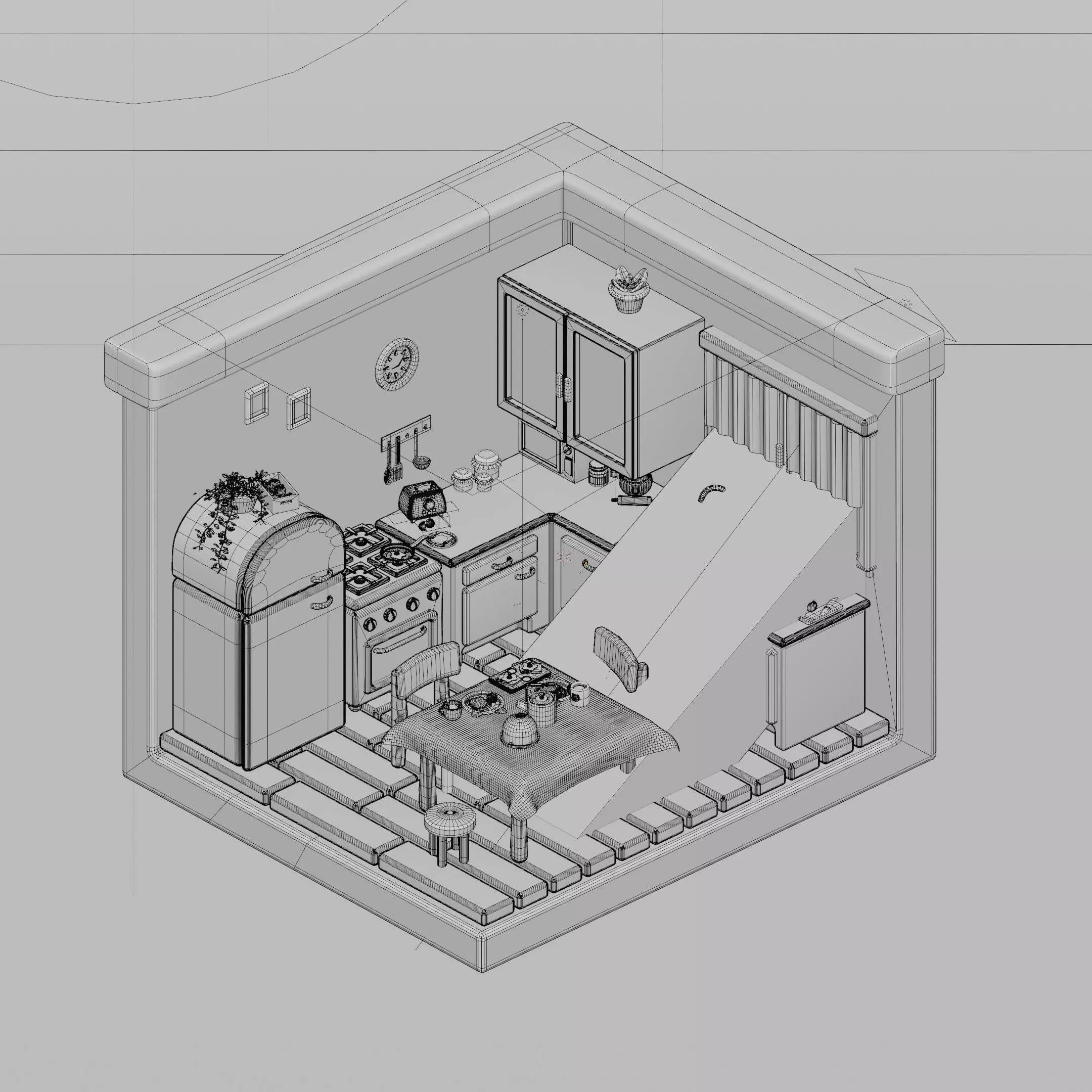 Cozy Isometric Kitchen 3D Model Low-poly 3D model_8