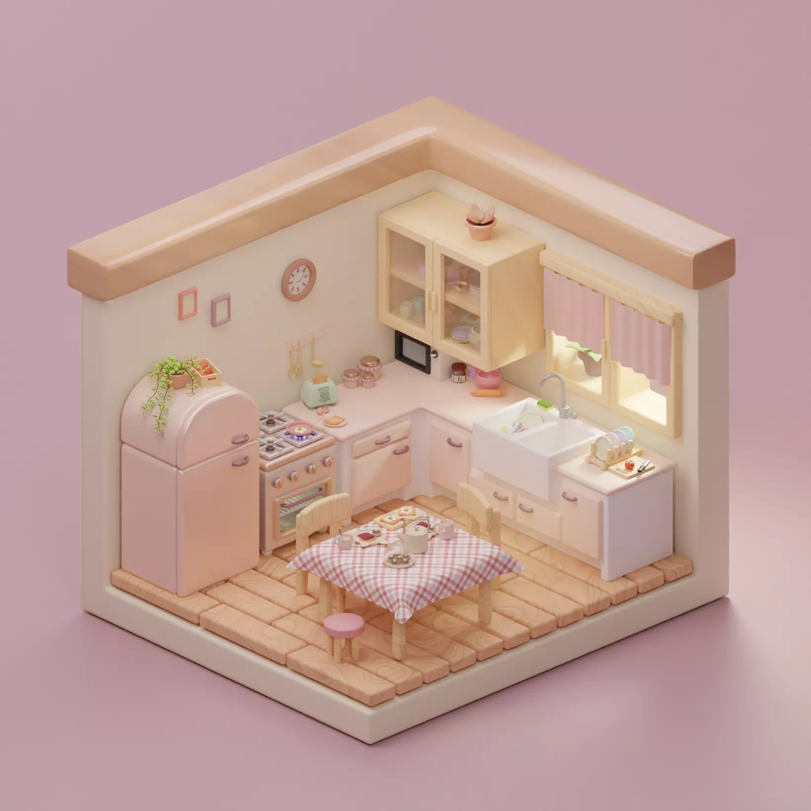Cozy Isometric Kitchen 3D Model Low-poly 3D model_1
