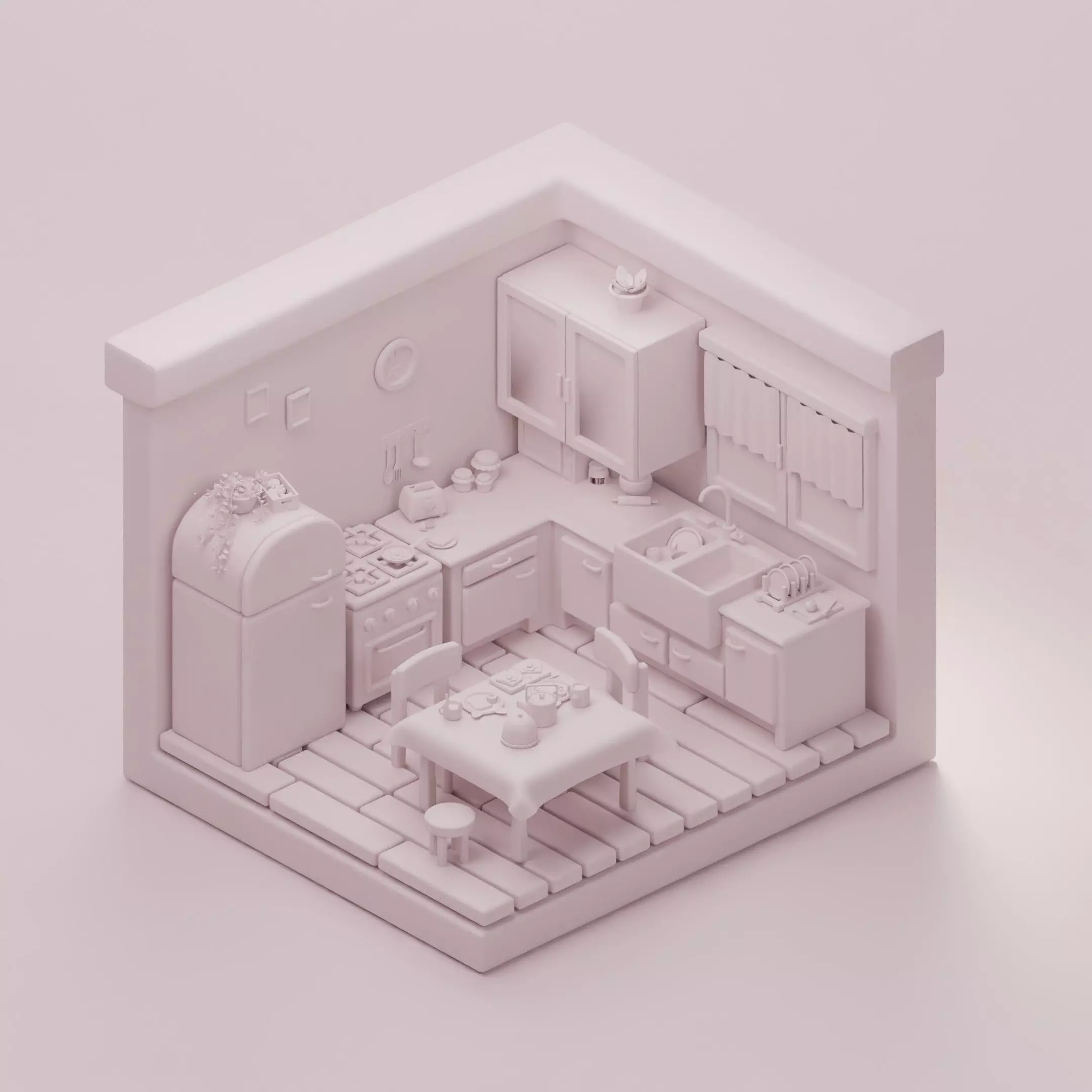Cozy Isometric Kitchen 3D Model Low-poly 3D model_2