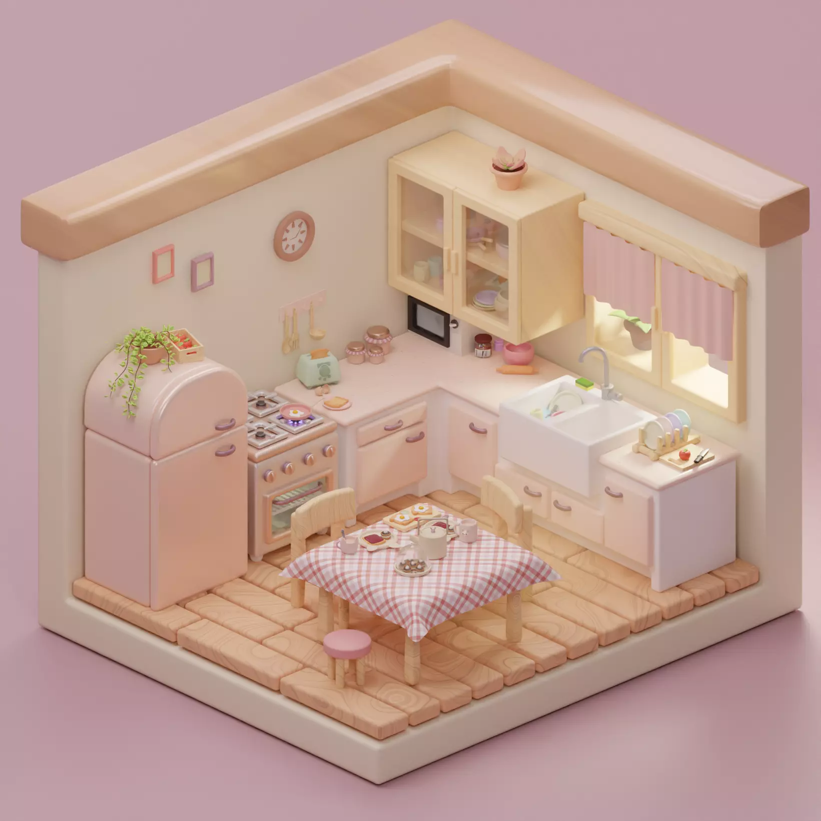 Cozy Isometric Kitchen 3D Model Low-poly 3D model_0
