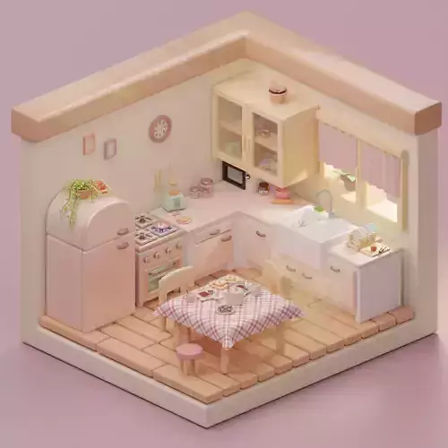 Cozy Isometric Kitchen 3D Model