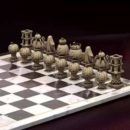 Halloween Chess Set Pumpkin Ghost Spooky Design