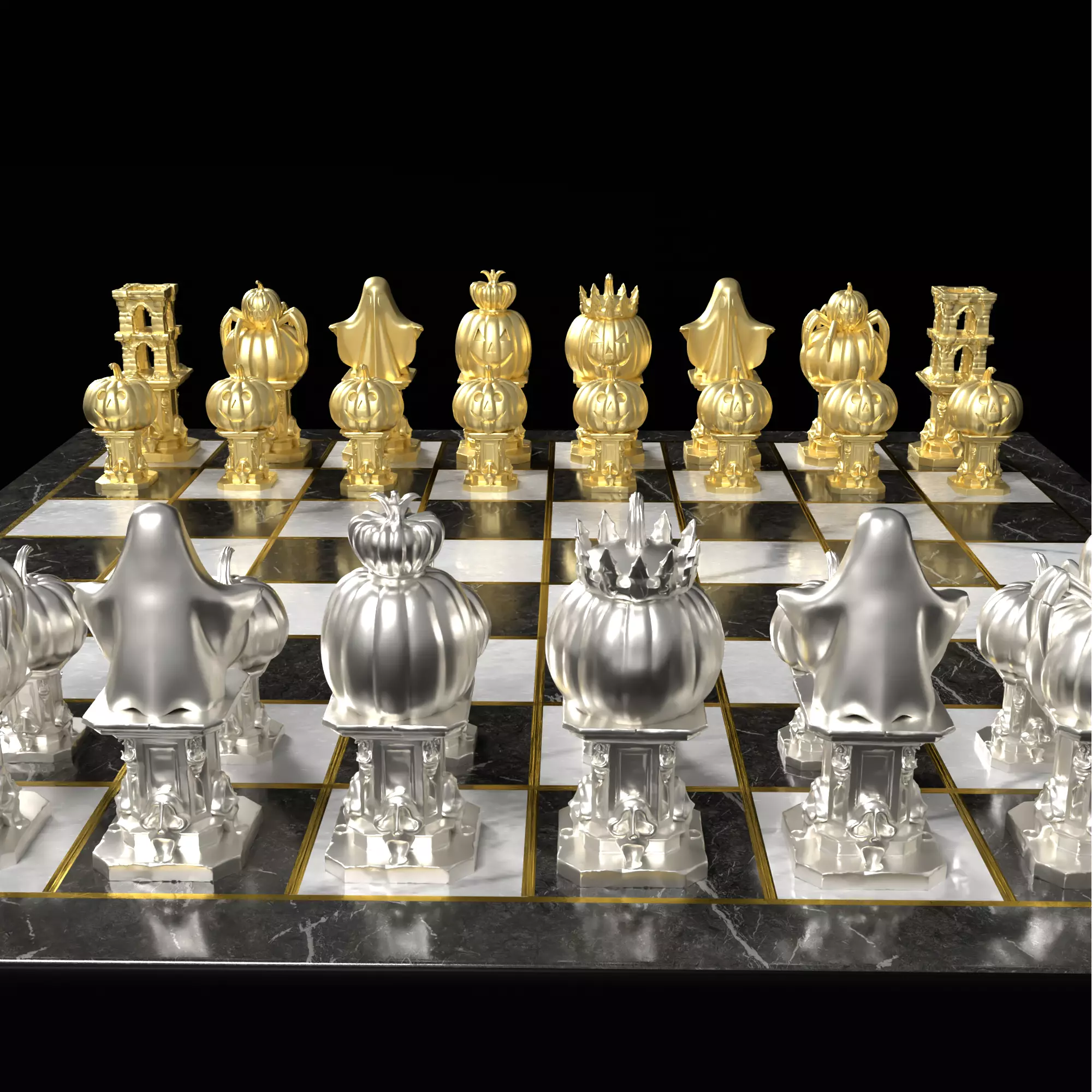 Spooky Halloween Chess Set Pumpkin Ghost Pieces 3D print model_6