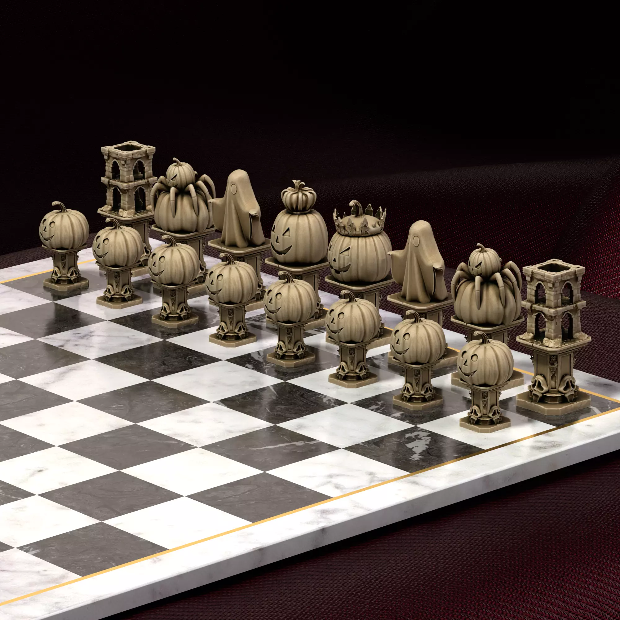 Spooky Halloween Chess Set Pumpkin Ghost Pieces 3D print model_0