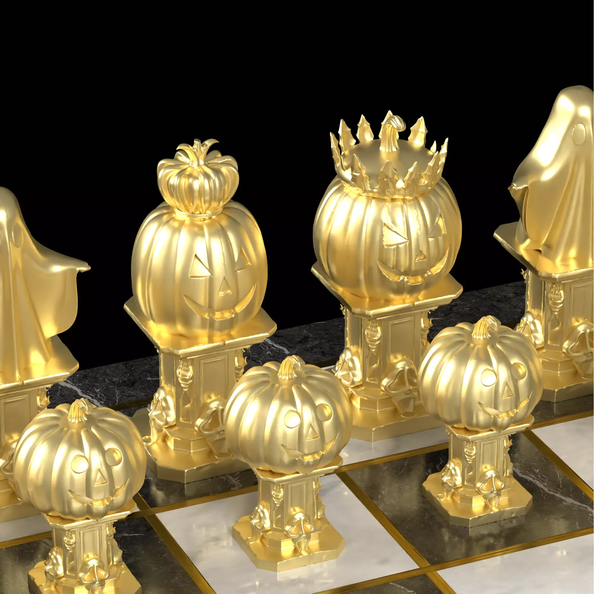 Spooky Halloween Chess Set Pumpkin Ghost Pieces 3D print model_10