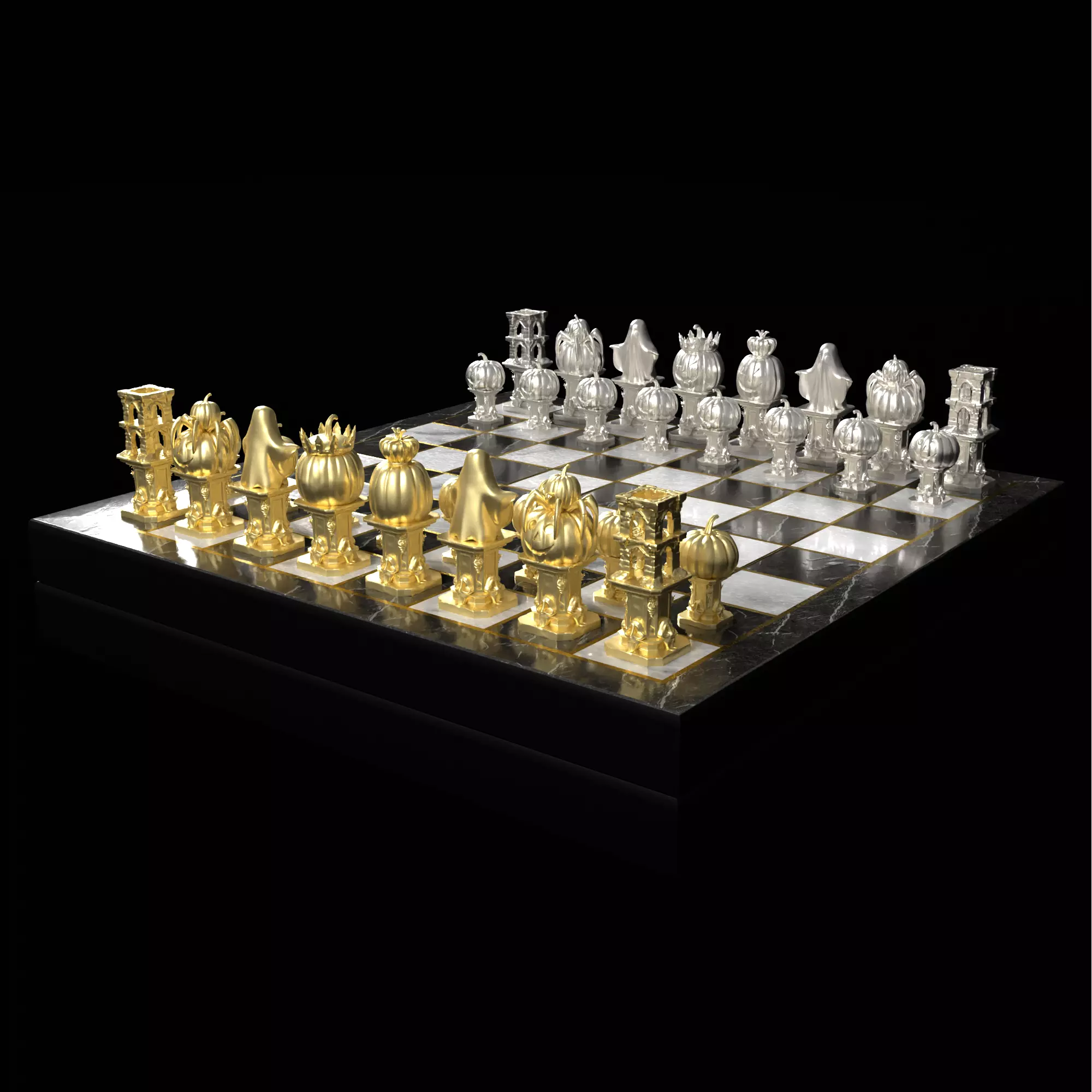 Spooky Halloween Chess Set Pumpkin Ghost Pieces 3D print model_14