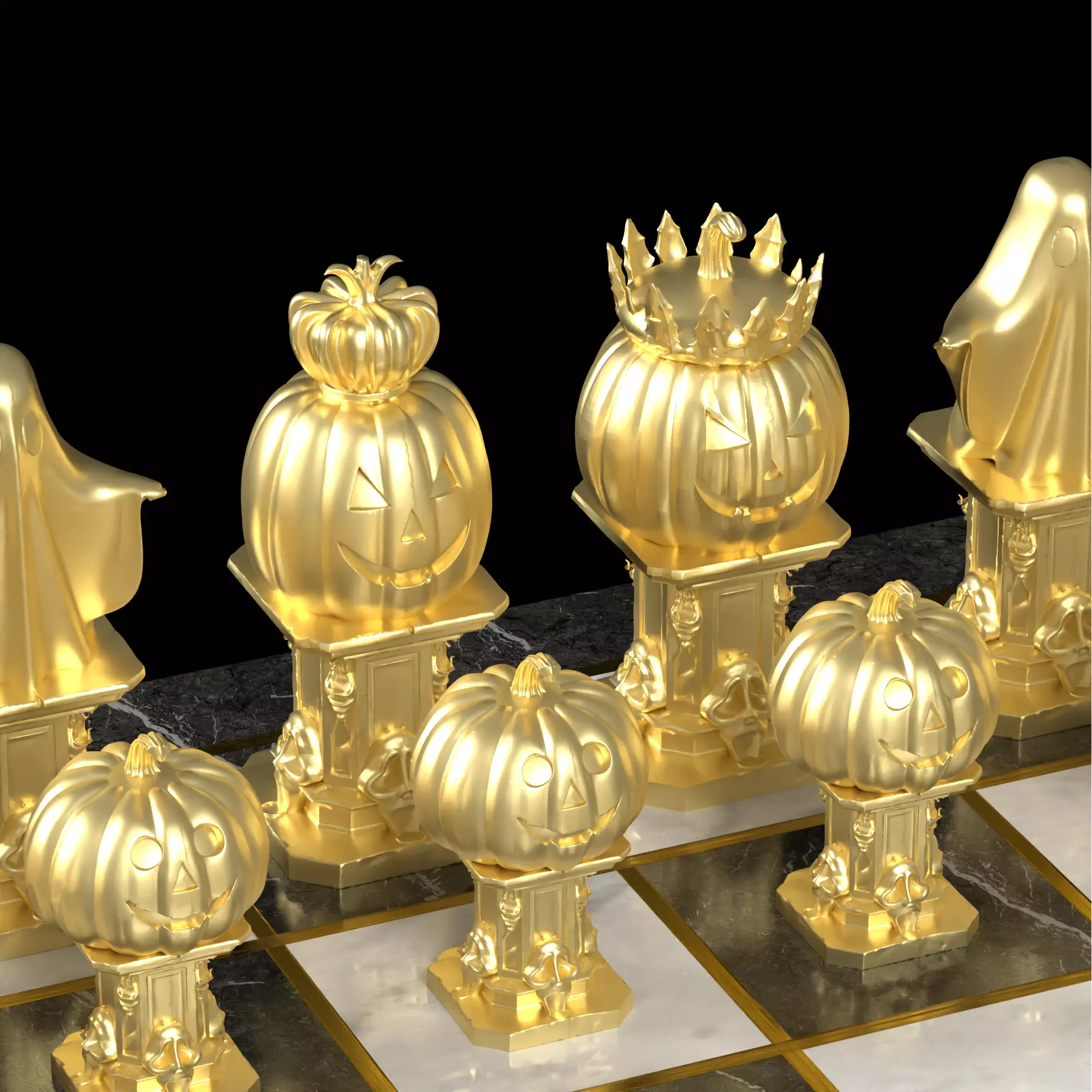 Spooky Halloween Chess Set Pumpkin Ghost Pieces 3D print model_12