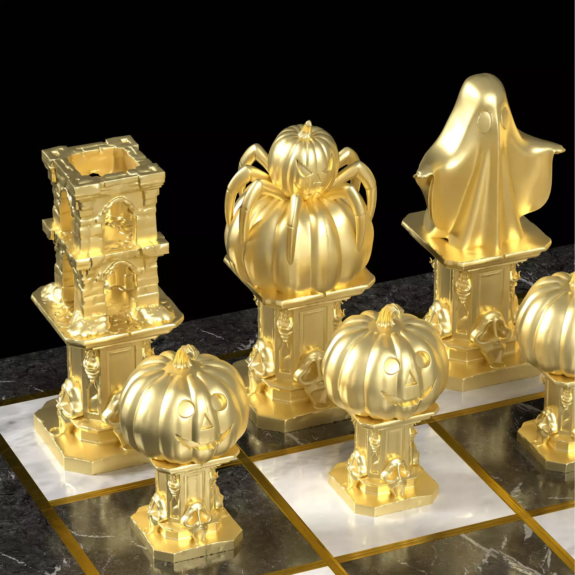 Spooky Halloween Chess Set Pumpkin Ghost Pieces 3D print model_21