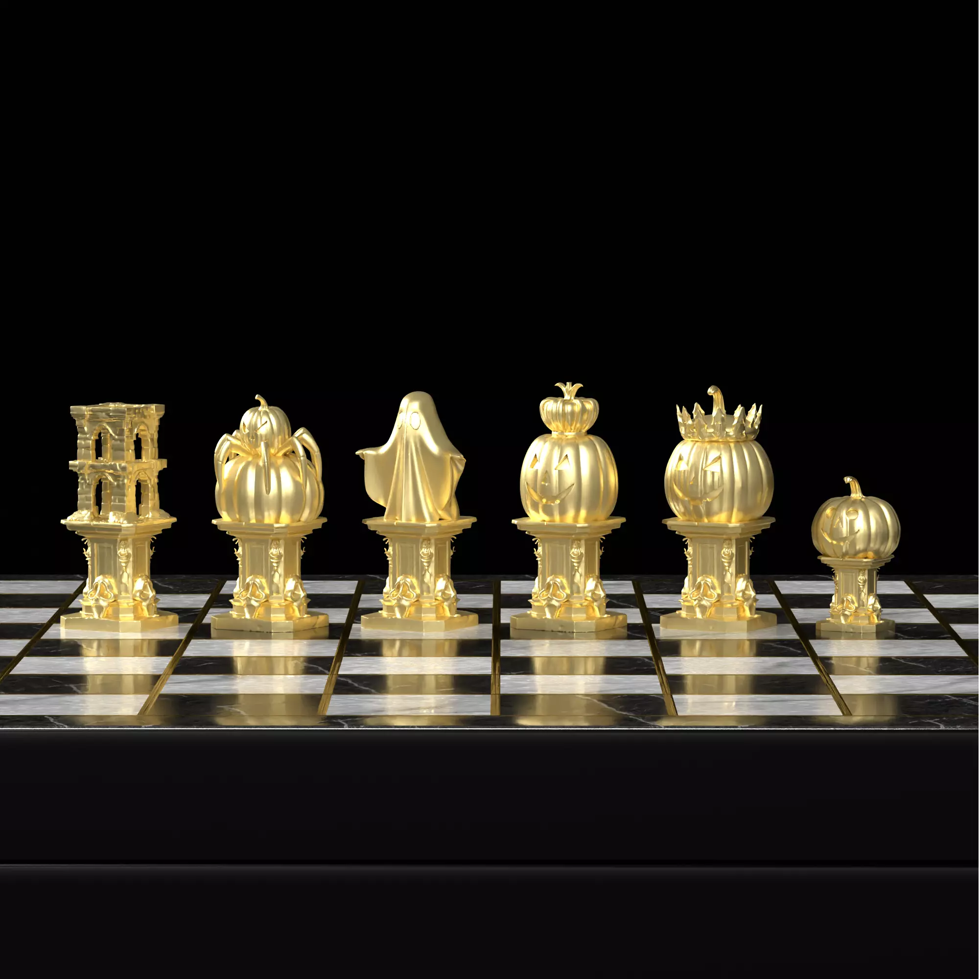 Spooky Halloween Chess Set Pumpkin Ghost Pieces 3D print model_16