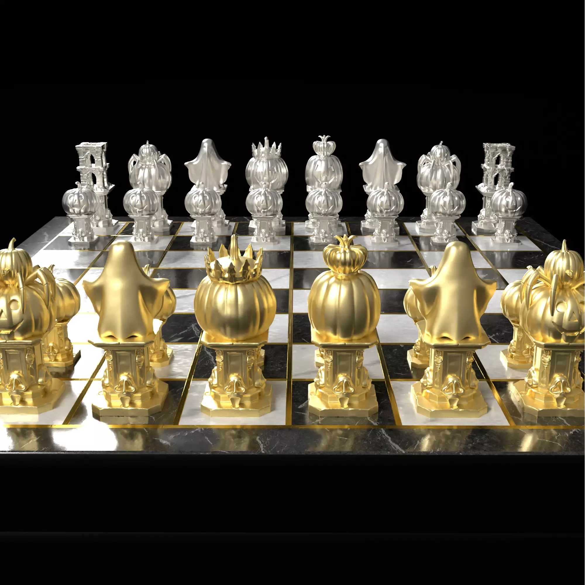 Spooky Halloween Chess Set Pumpkin Ghost Pieces 3D print model_22