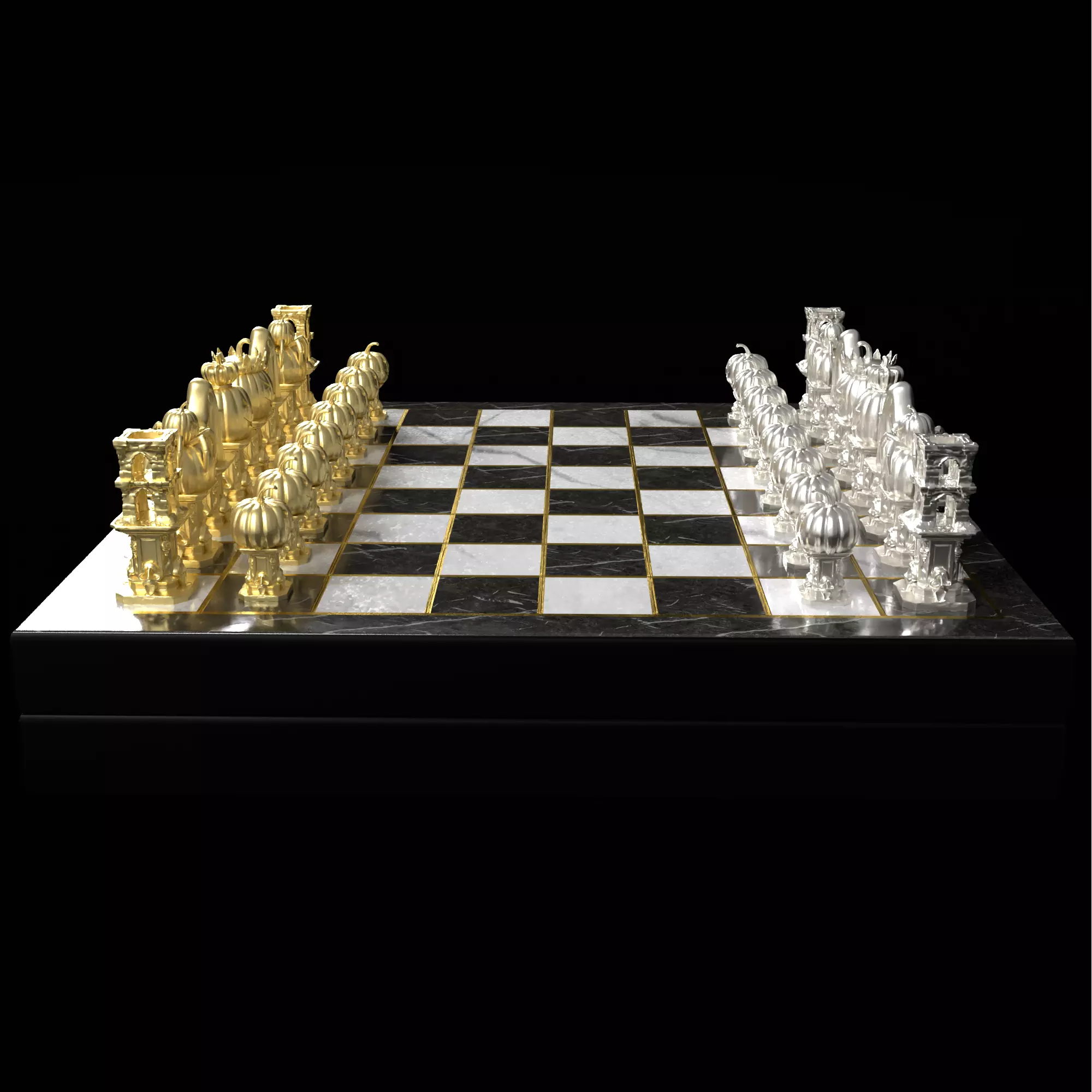 Spooky Halloween Chess Set Pumpkin Ghost Pieces 3D print model_13