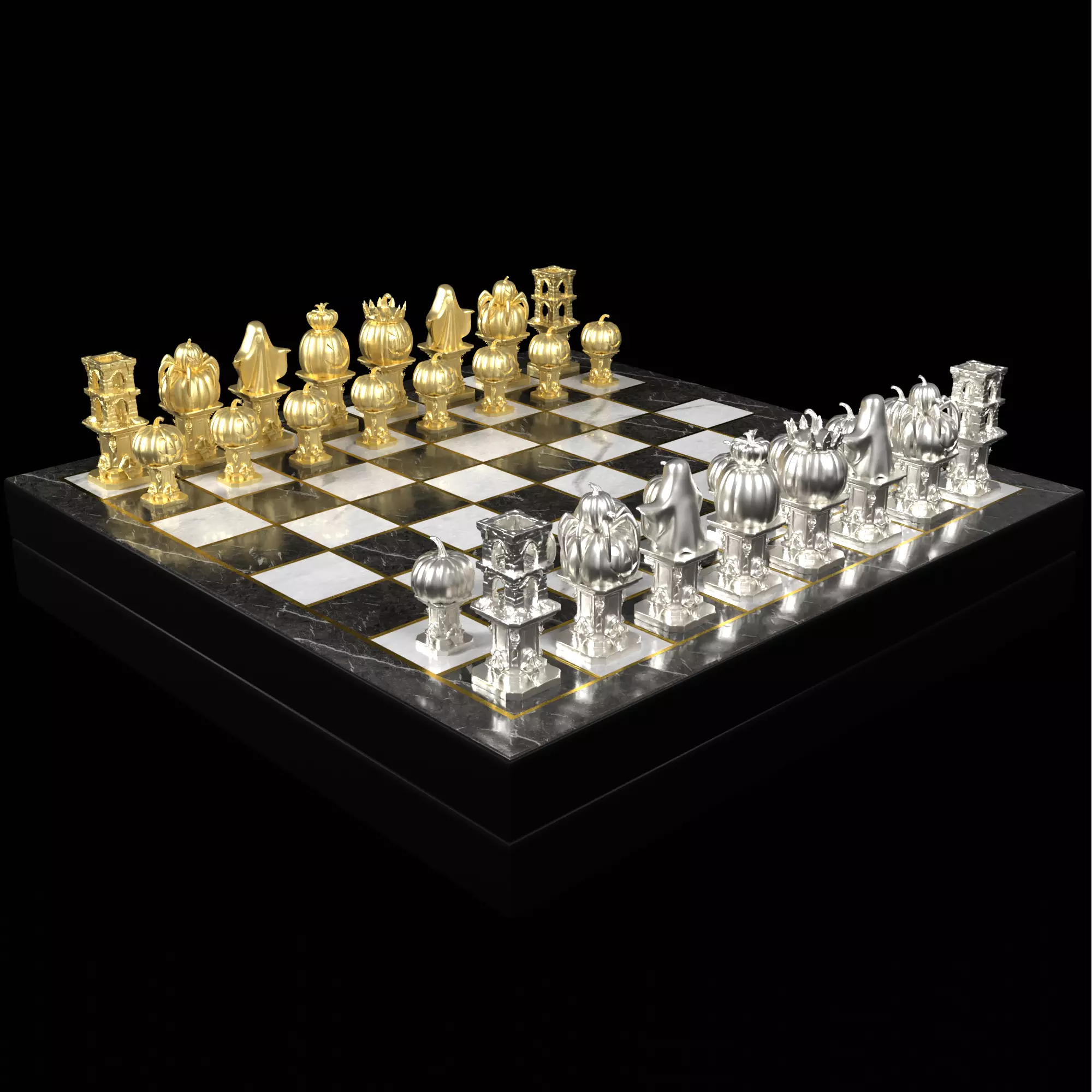 Spooky Halloween Chess Set Pumpkin Ghost Pieces 3D print model_17