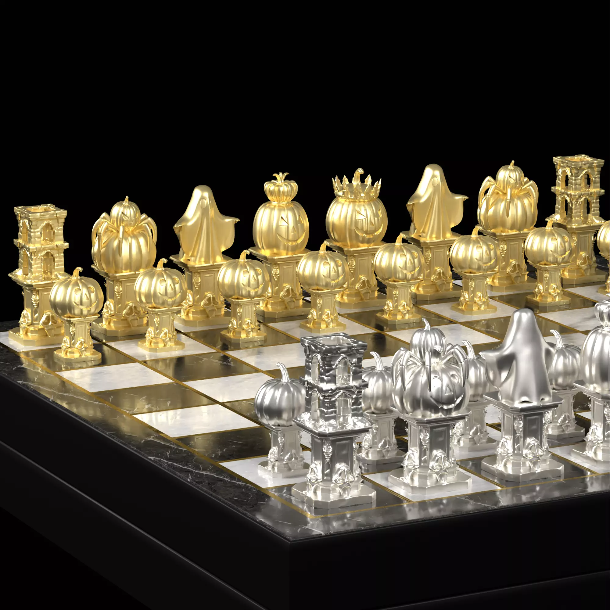 Spooky Halloween Chess Set Pumpkin Ghost Pieces 3D print model_8