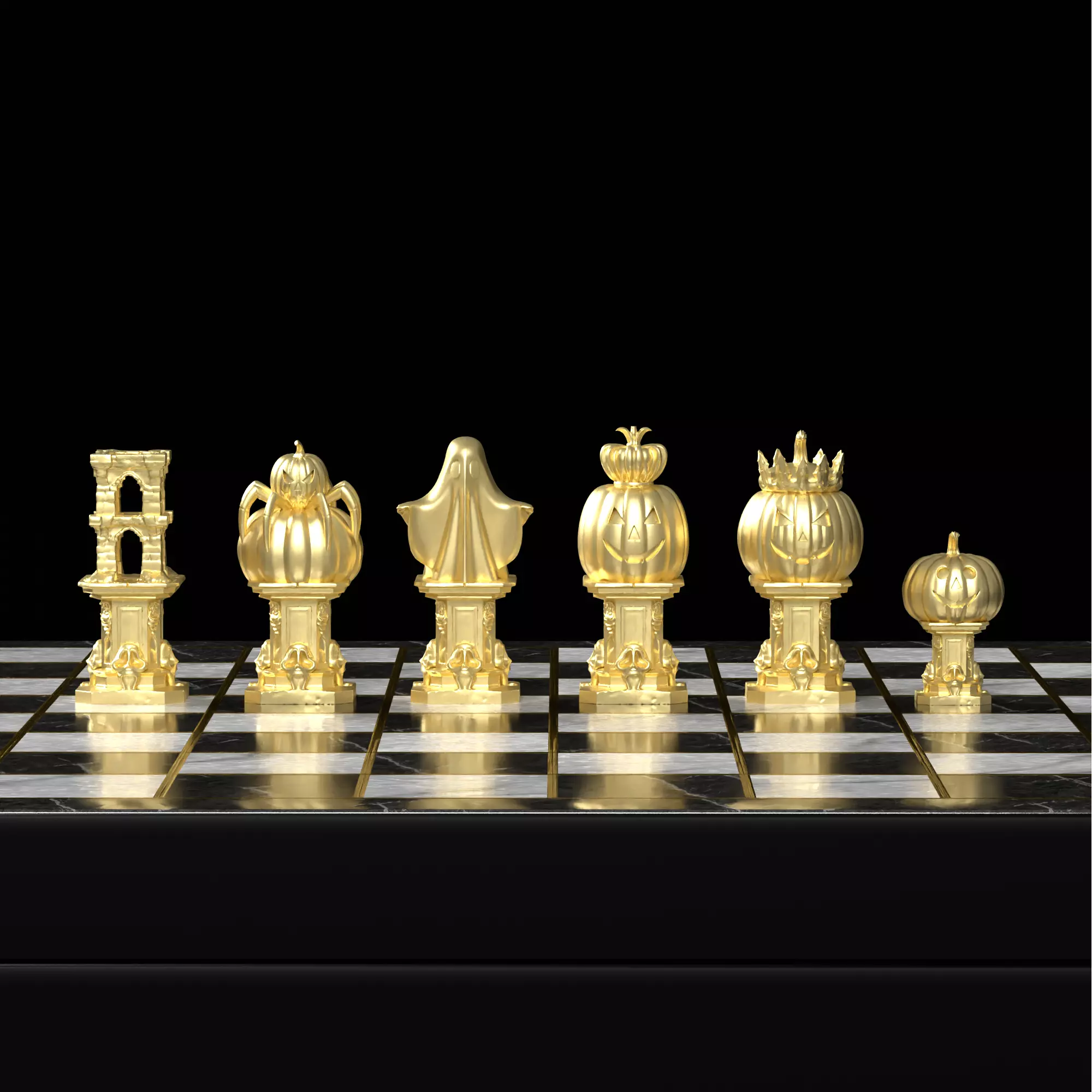 Spooky Halloween Chess Set Pumpkin Ghost Pieces 3D print model_19