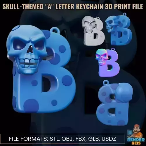 Skull Themed B Letter Keychain 3D Print File