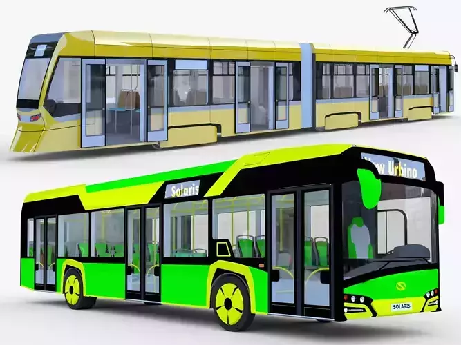 Solaris Urbino and Stadler tram 3D Model Collection
