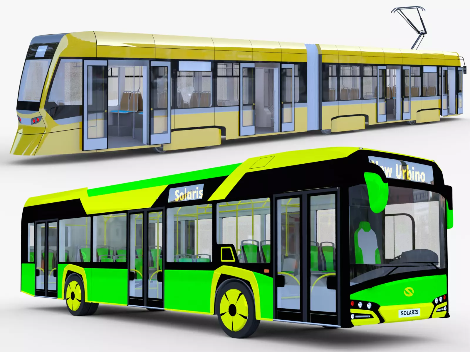 Solaris Urbino and Stadler tram 3D Model Collection_0