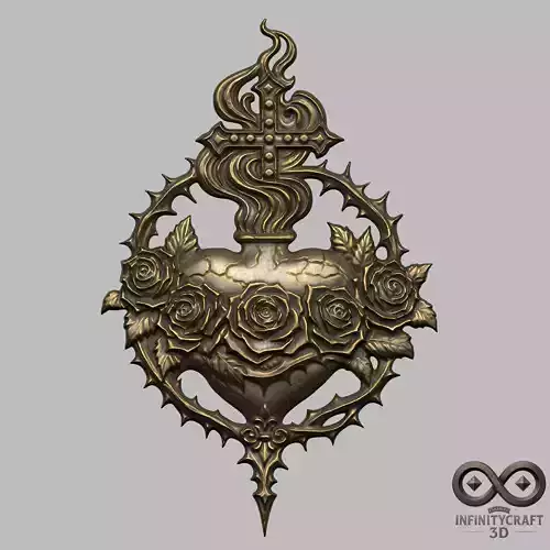 Sacred Heart Cross Relief 3D Religious Wall Art for CNC or Print