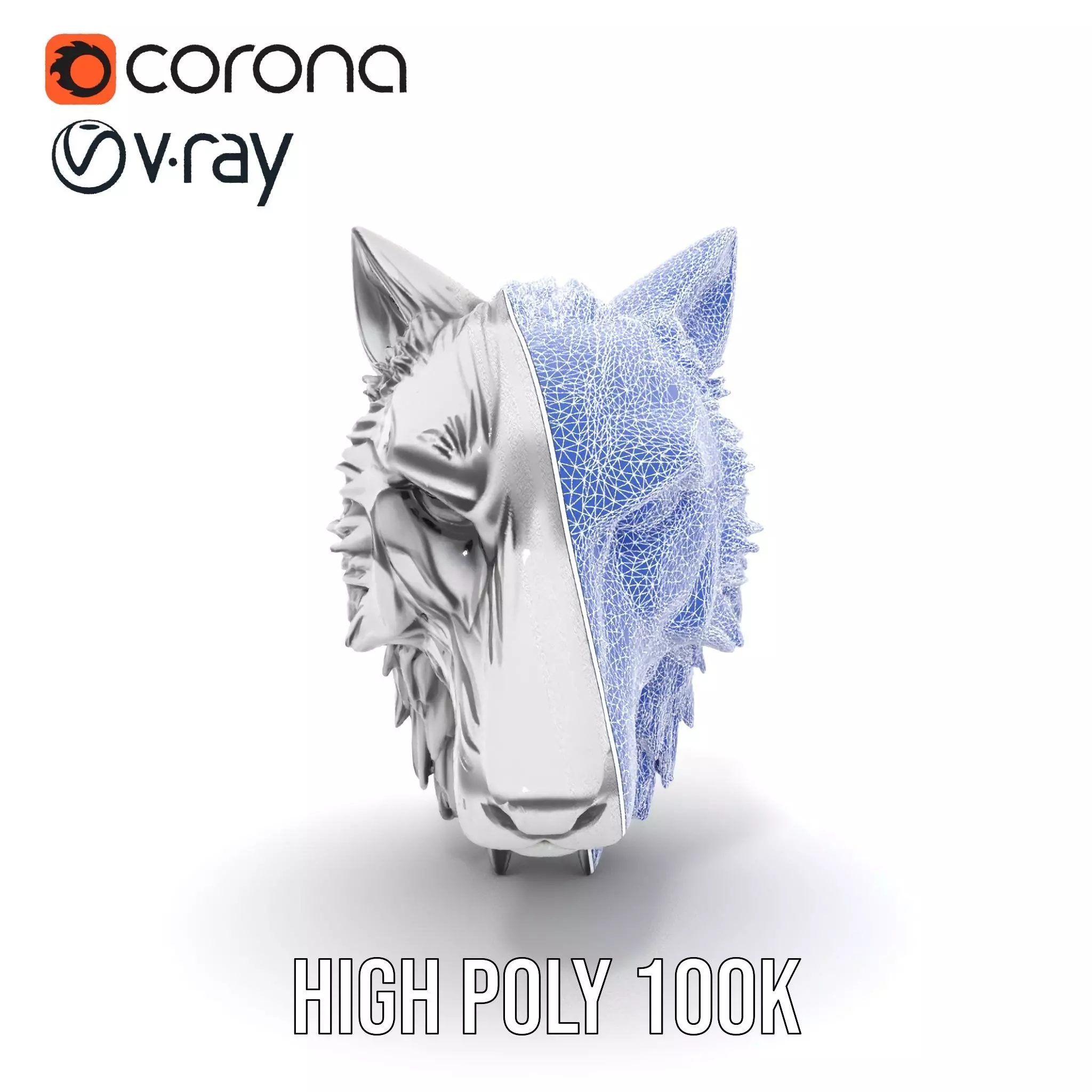 Silver Wolf Head model pack Low-poly 3D model_22
