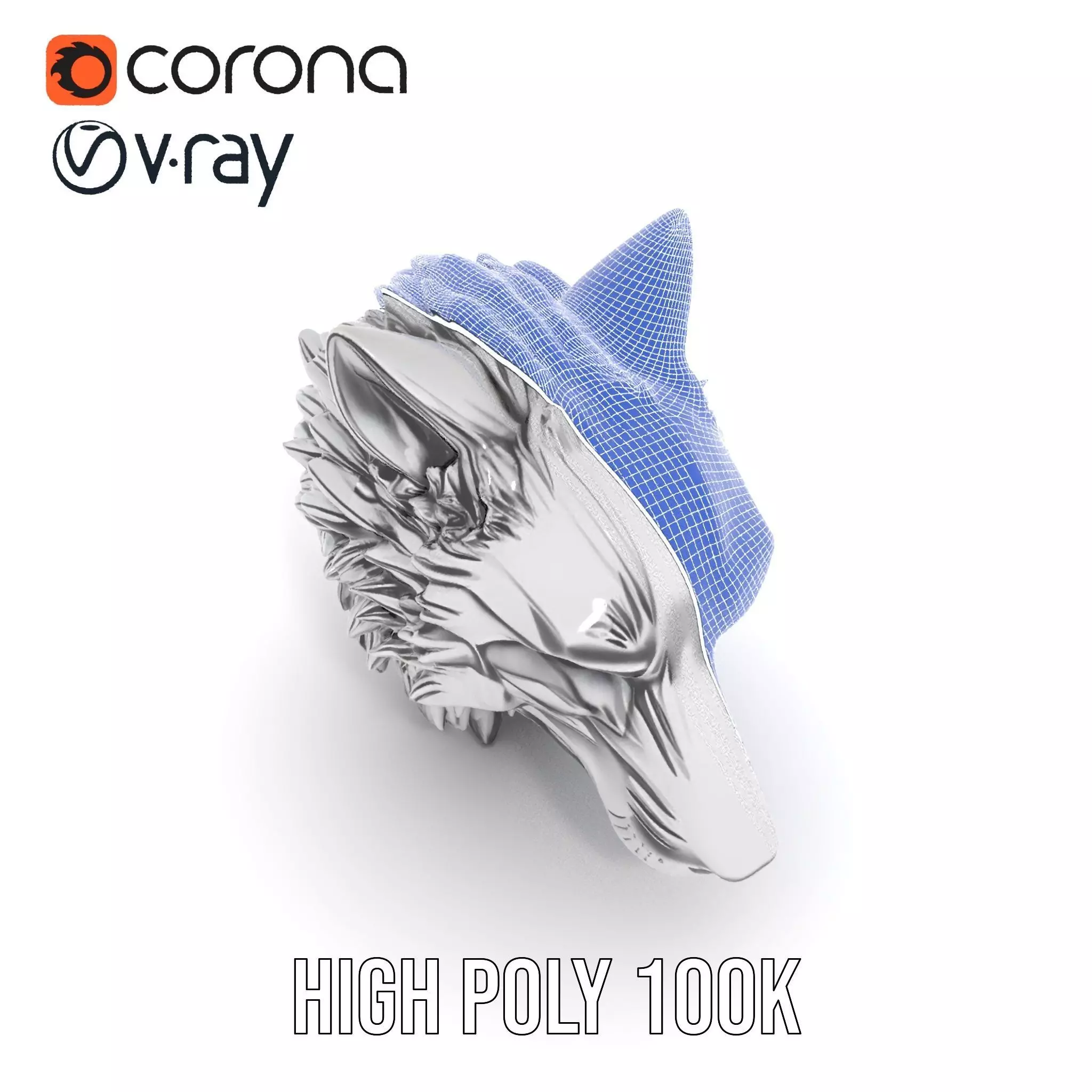 Silver Wolf Head model pack Low-poly 3D model_32