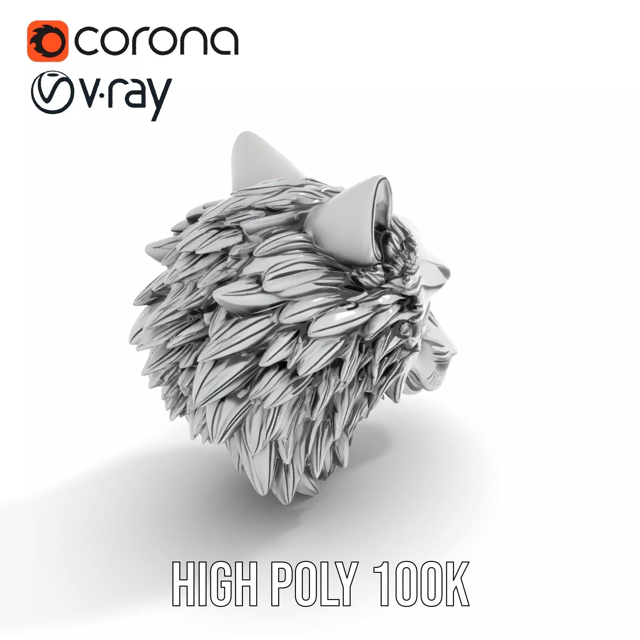 Silver Wolf Head model pack Low-poly 3D model_15