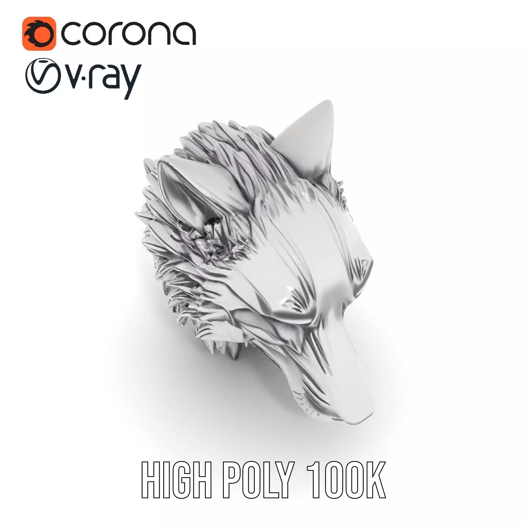 Silver Wolf Head model pack Low-poly 3D model_16