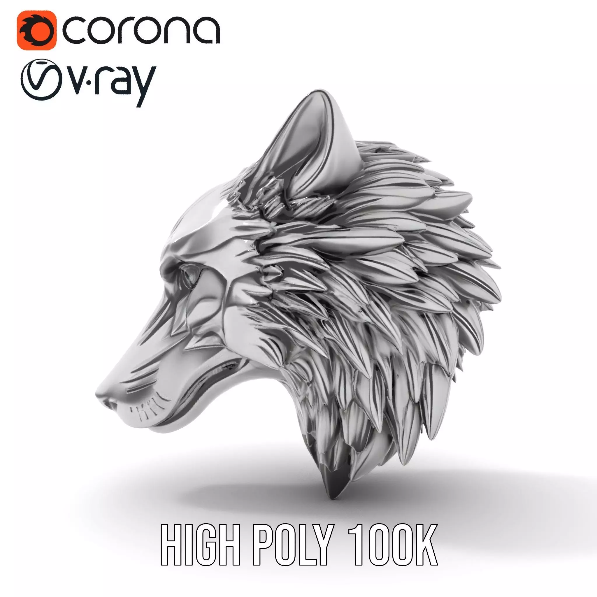 Silver Wolf Head model pack Low-poly 3D model_21